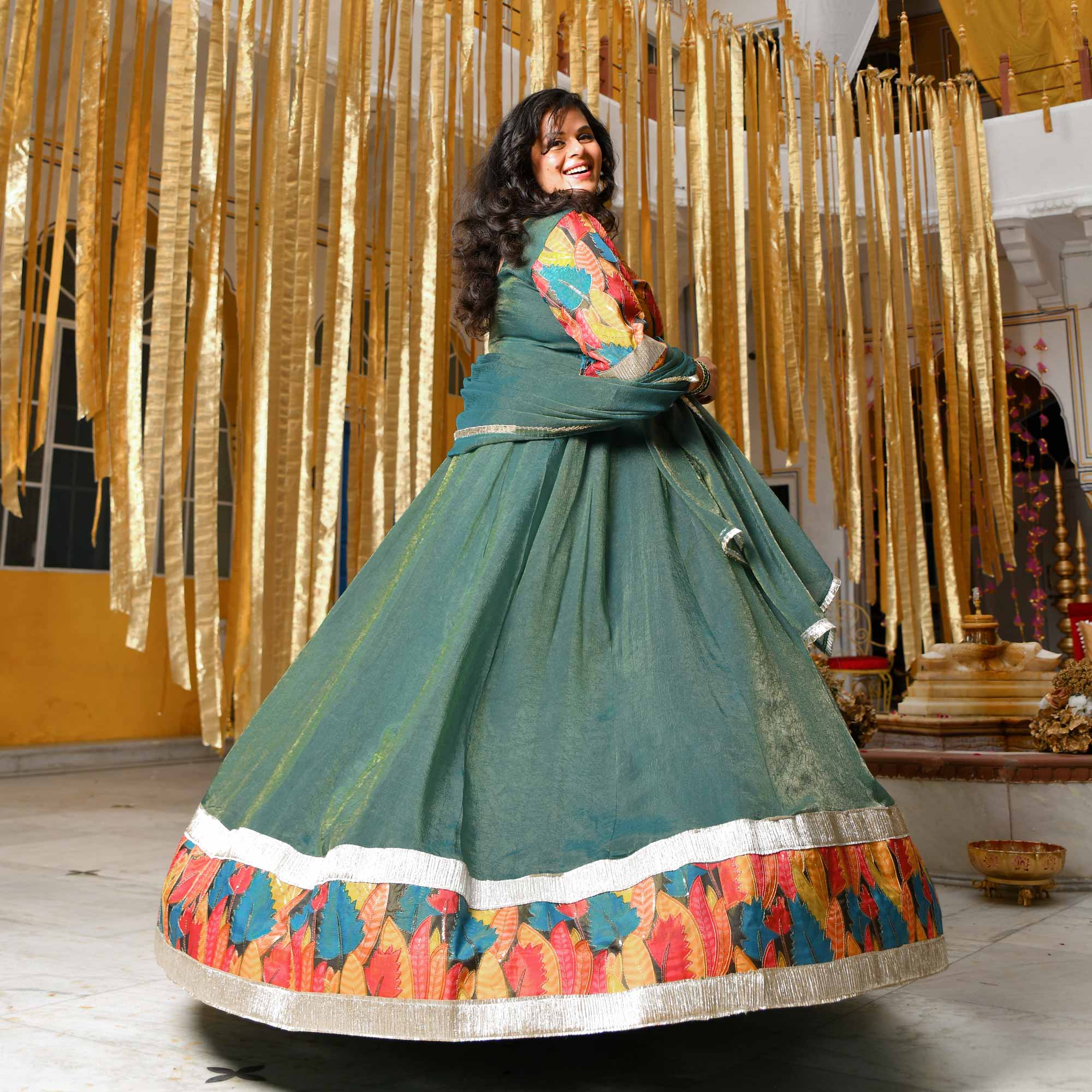 Forest Dew-Sage green Tissue Silk Anarkali Set Forest Dew-Sage green Tissue Silk Anarkali Set