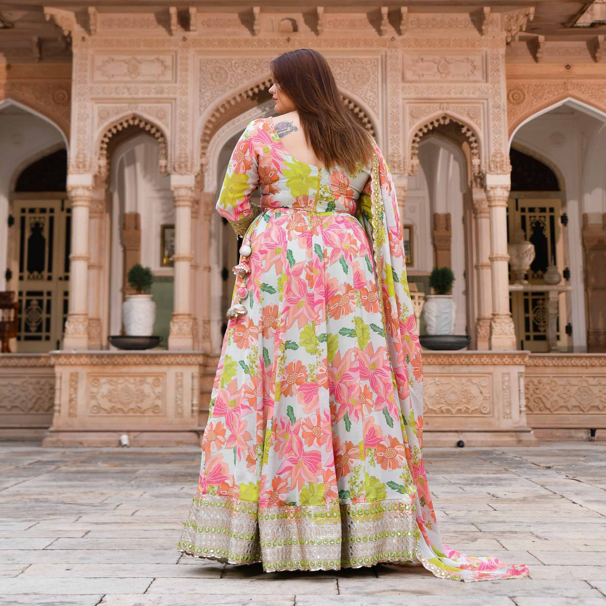 Dewy Blooms Floral Satin Embroidered Lehenga Set Dewy Blooms Floral Satin Embroidered Lehenga Set