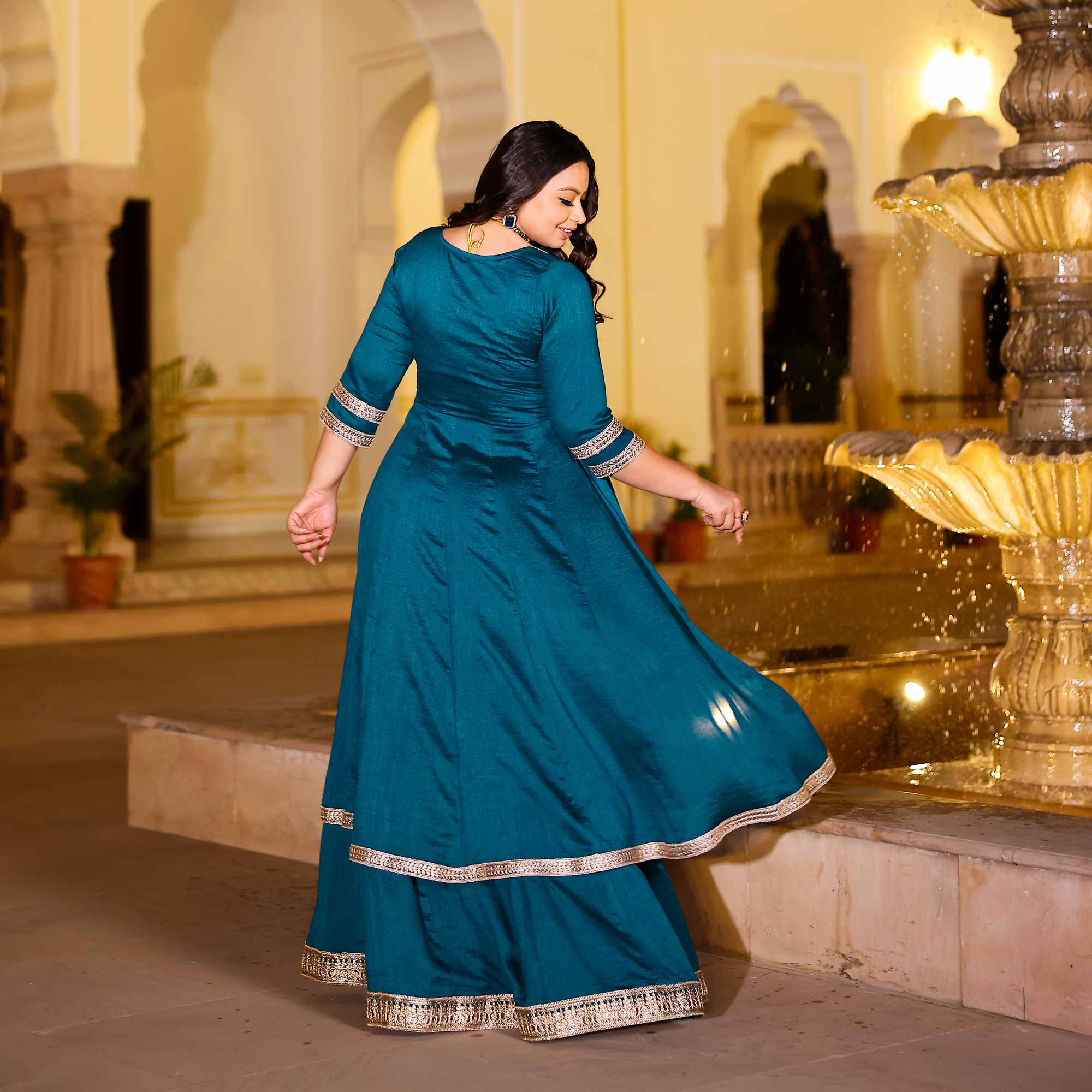 Kingfisher Blue Slit Anarkali Lehenga Set Kingfisher Blue Slit Anarkali Lehenga Set
