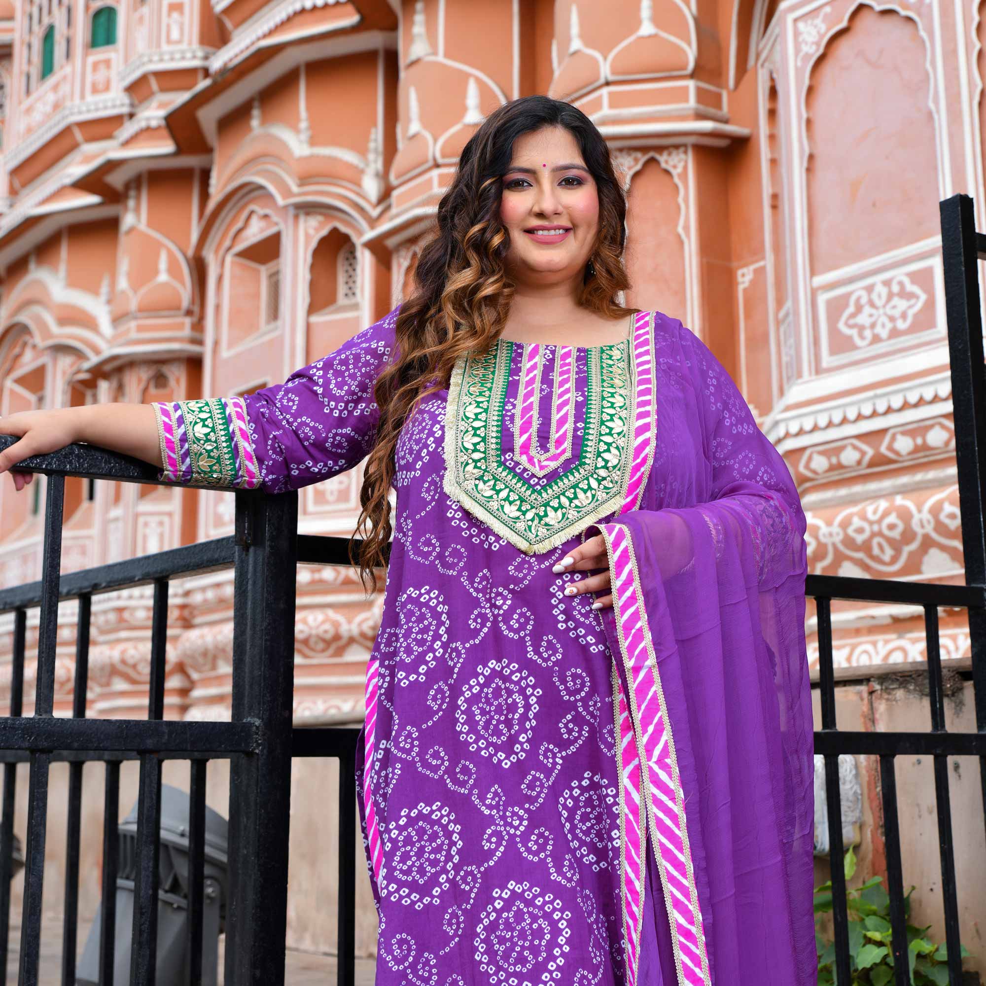 Ambarsariya - Purple Bandhani Cotton Gota Kurta