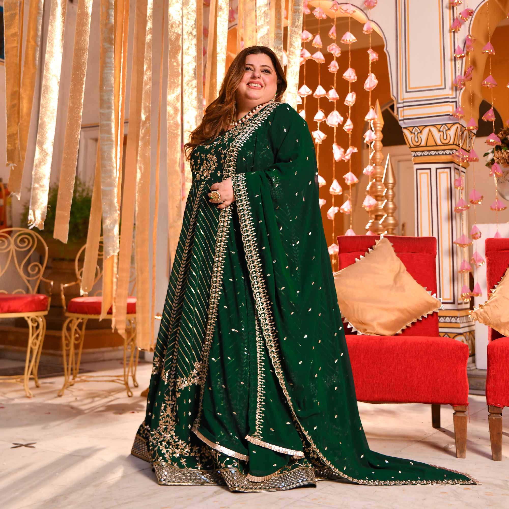 Shimmering Emerald Sequin Embroidered Georgette Anarkali Set Shimmering Emerald Sequin Embroidered Georgette Anarkali Set