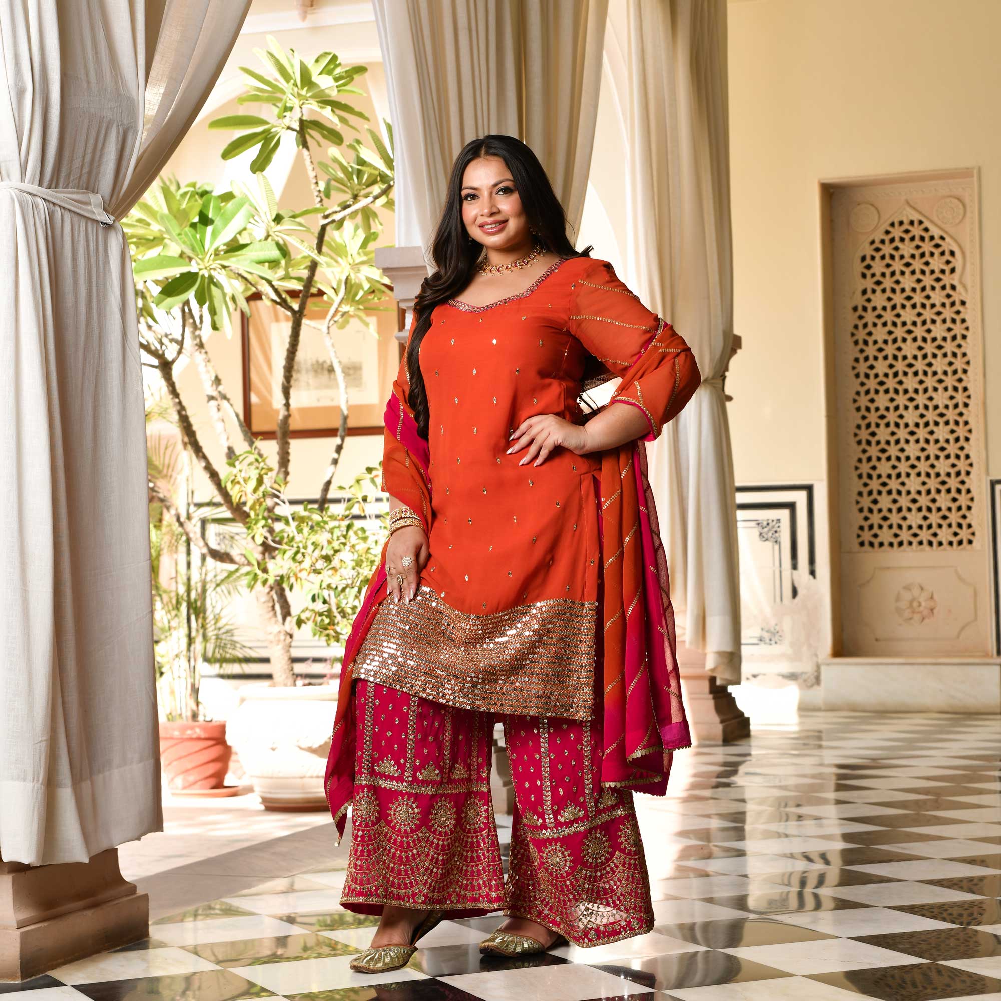 Rani & Rust Sparkle Sequin Embroidered Pure Georgette Suit Set