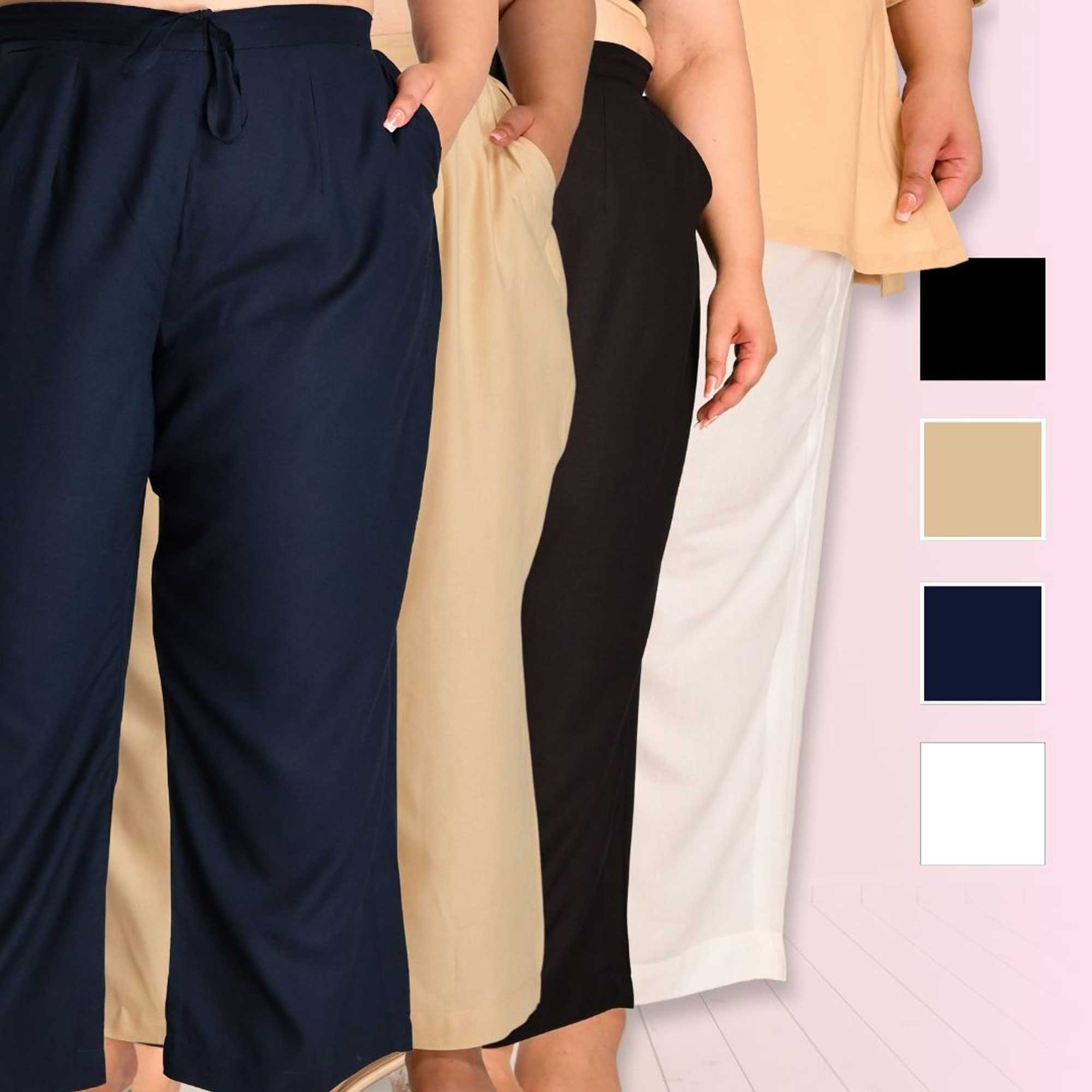 Plus Size Straight Fit Pants Combo 7 (Black, White, Beige, Navy Blue)