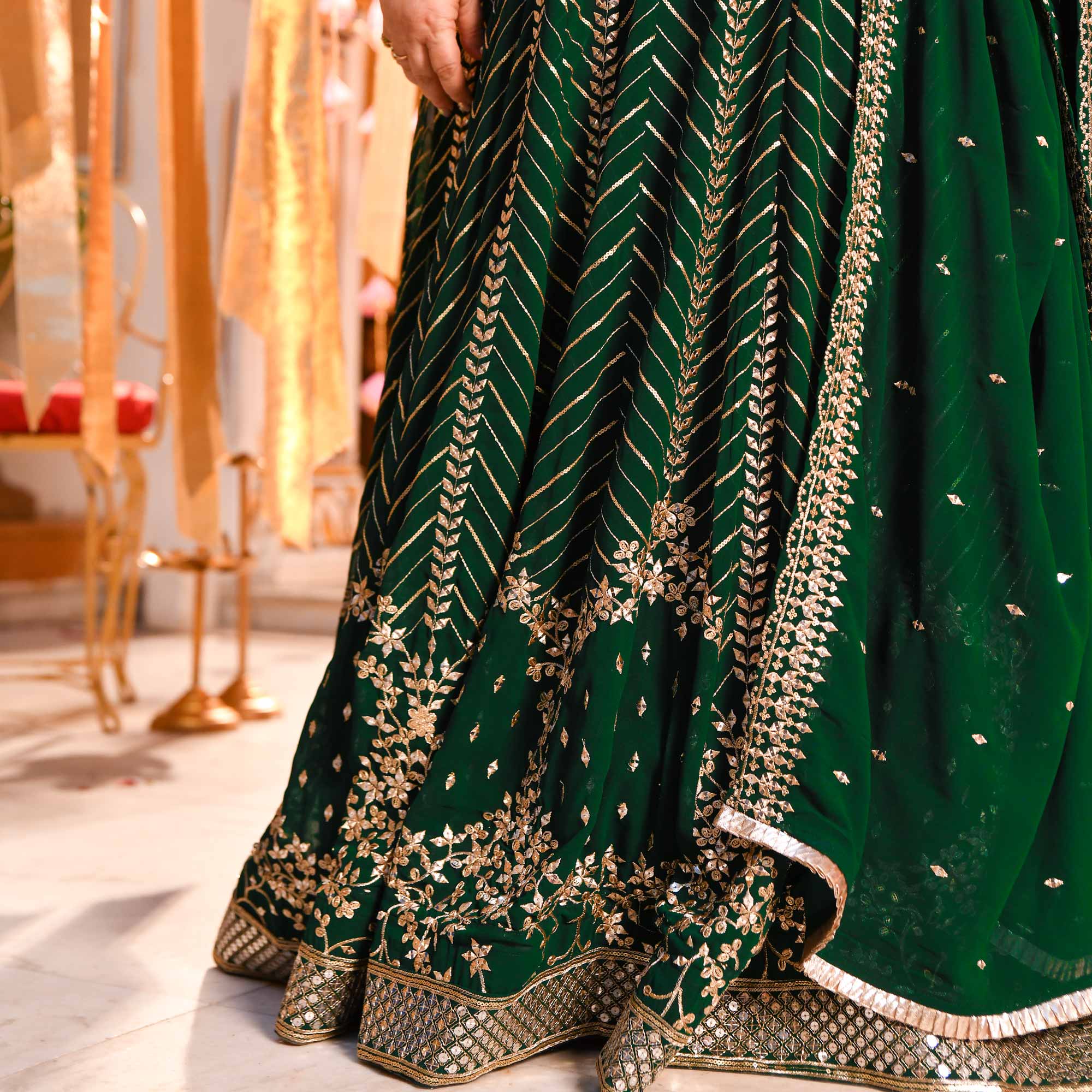 Shimmering Emerald Sequin Embroidered Georgette Anarkali Set Shimmering Emerald Sequin Embroidered Georgette Anarkali Set