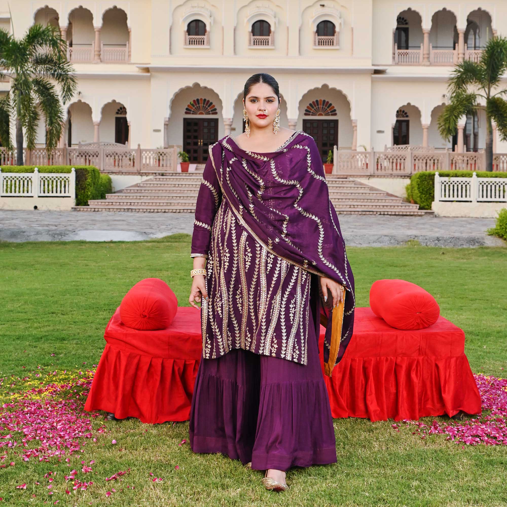 Radiant Raisin Purple Passion Gota Patti Fusion Sharara Set