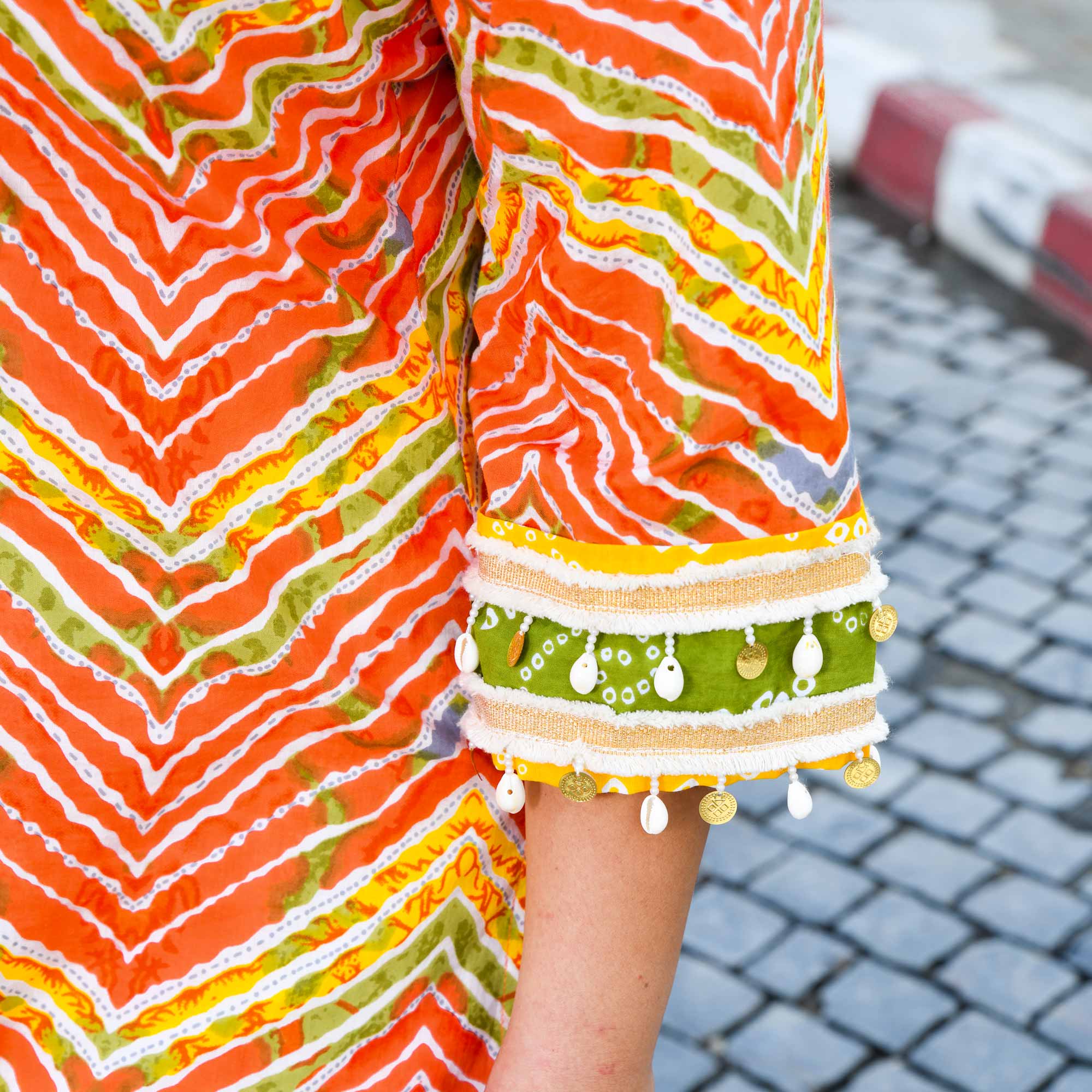 Tangy Splash - Orange Leheriya Cotton Bohemian Set