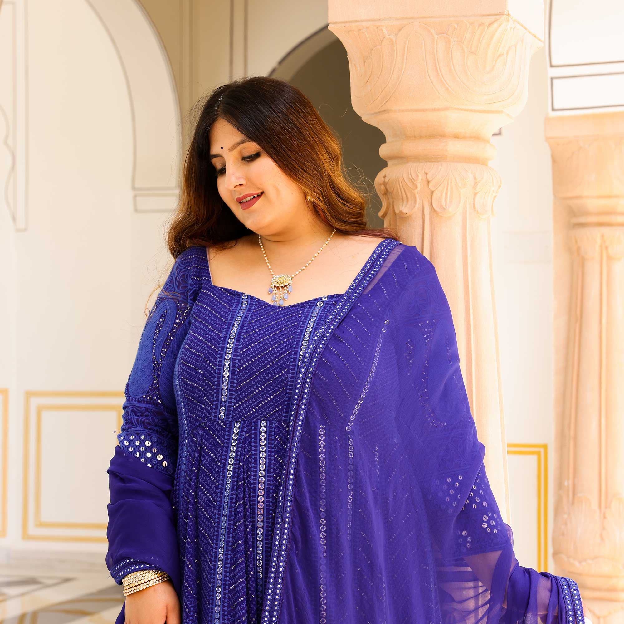 Royal Ink Pure Georgette Embroidered Anarkali Set