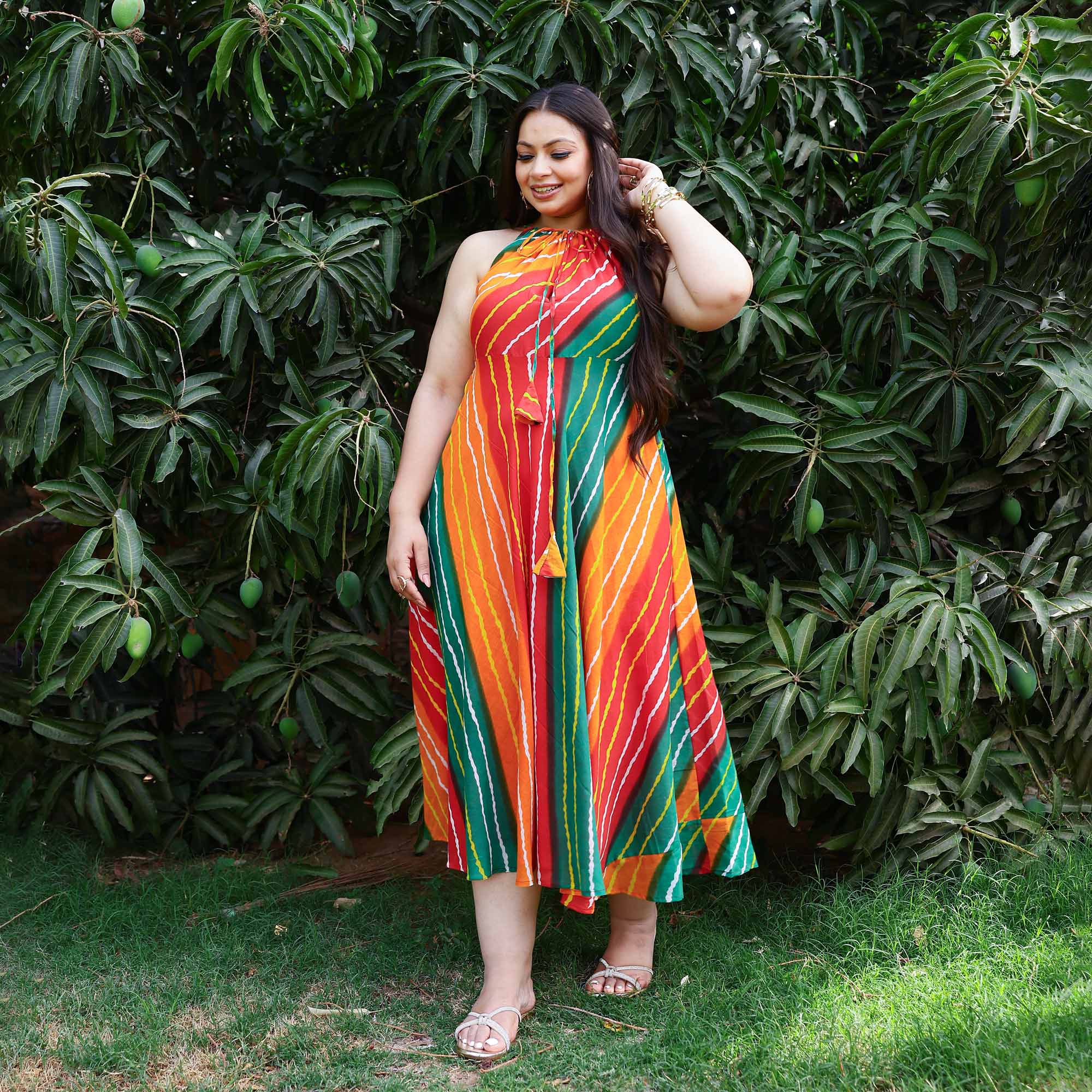 Dreamcatcher Delight Bohemian Leheriya Halter Neck Dress