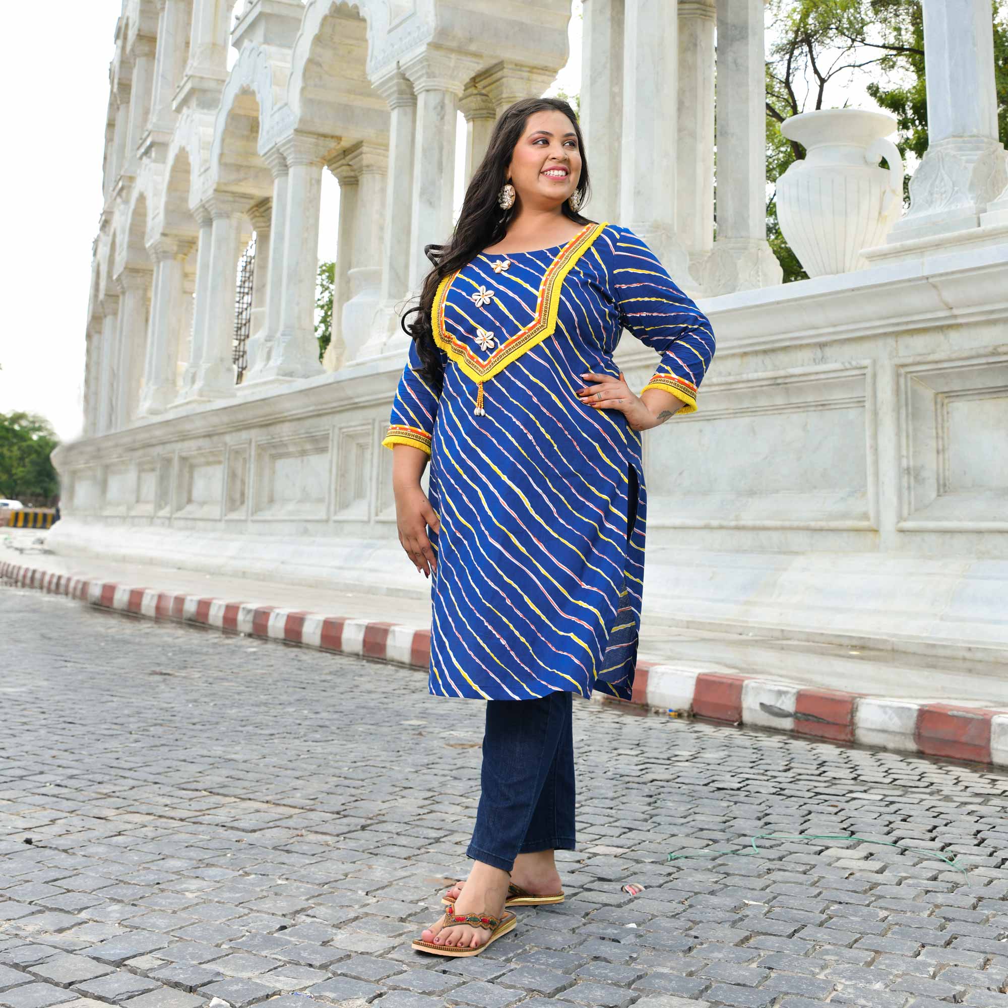 Persian Pearl - Blue Leheriya Bohemian Cotton Kurta