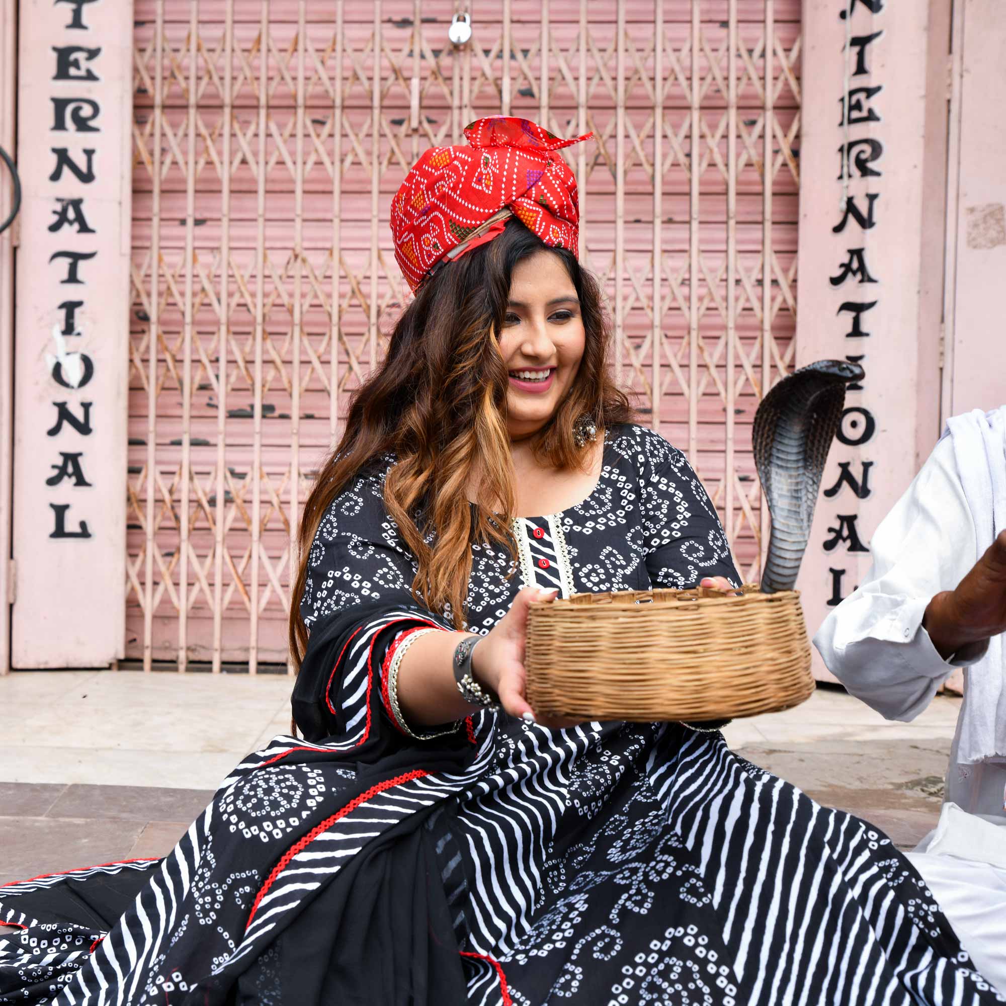 Rani in Black Bandhani Cotton Anarkali Set