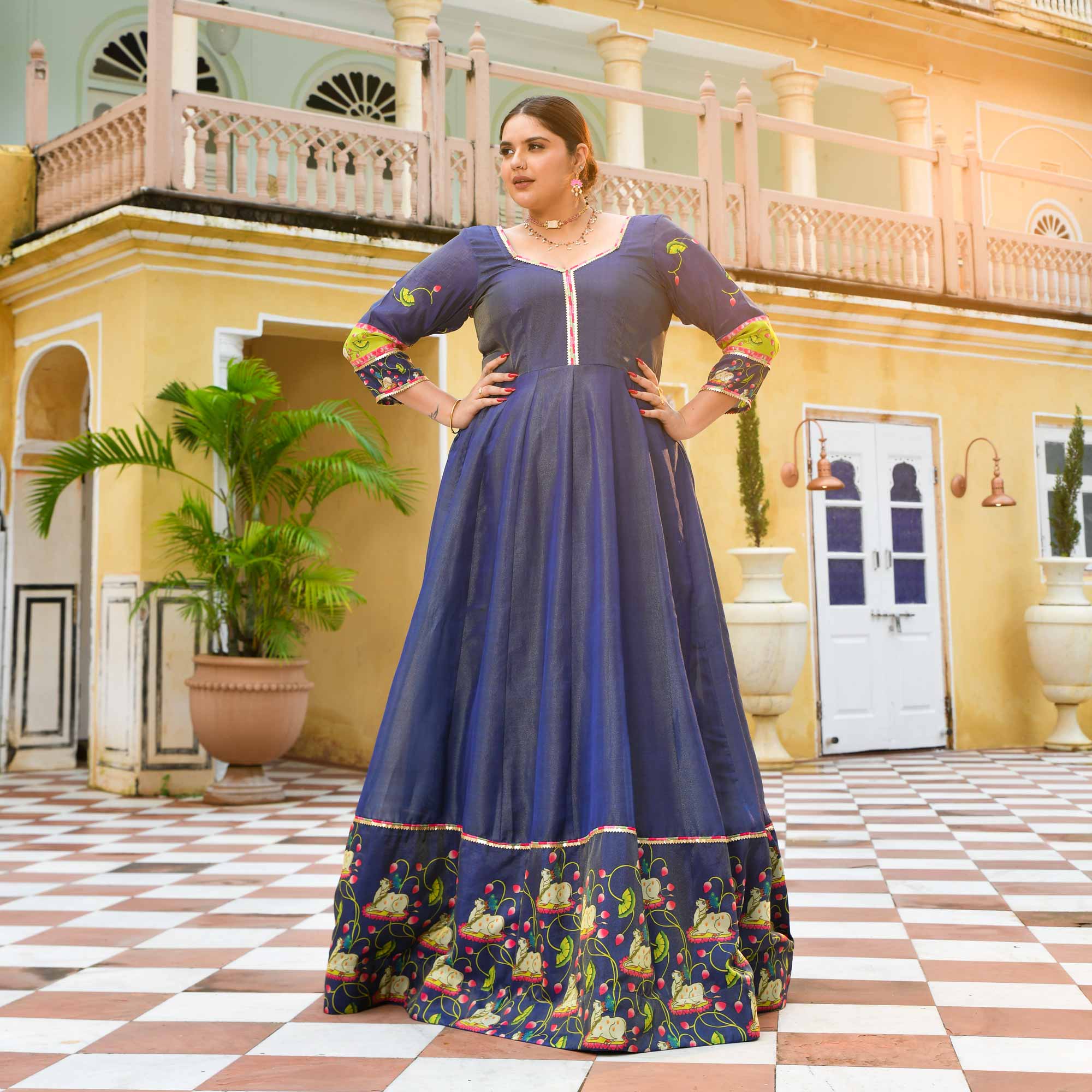 Neel Aabha- Blue Tissue Silk Pichwai Printed Anarkali Set Neel Aabha- Blue Tissue Silk Pichwai Printed Anarkali Set