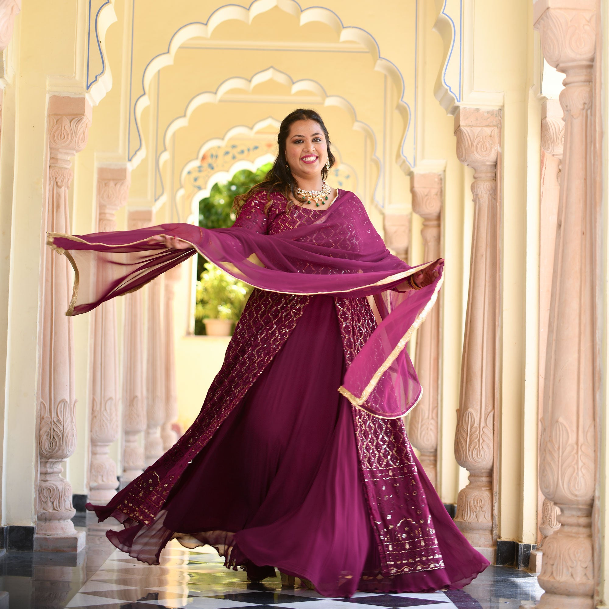 Wine Thread Embroidered Georgette Anarkali Dress Wine Thread Embroidered Georgette Anarkali Dress