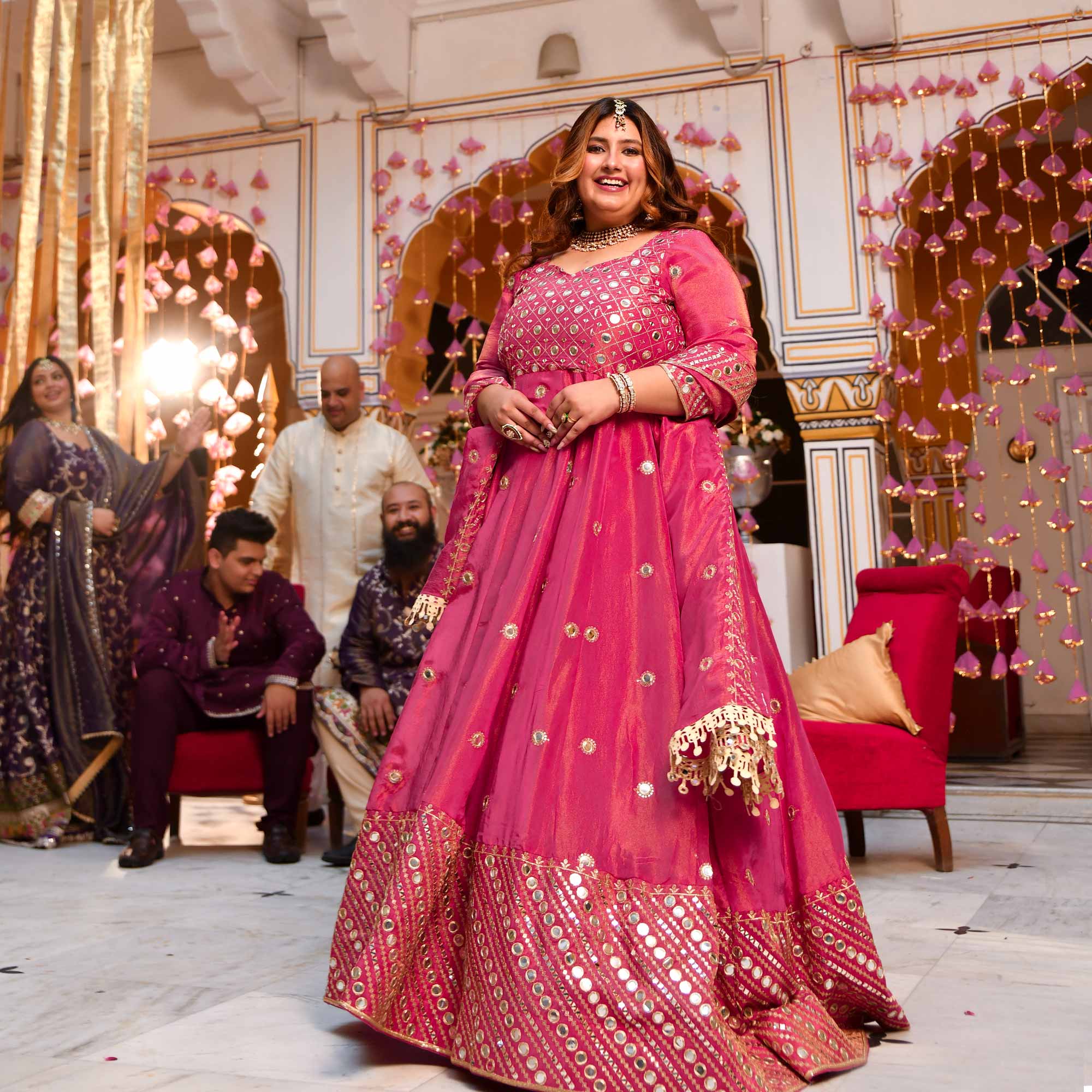 Dazzling Peony -Deep Pink Pure Tissue Silk Embroidered Anarkali Set Dazzling Peony -Deep Pink Pure Tissue Silk Embroidered Anarkali Set