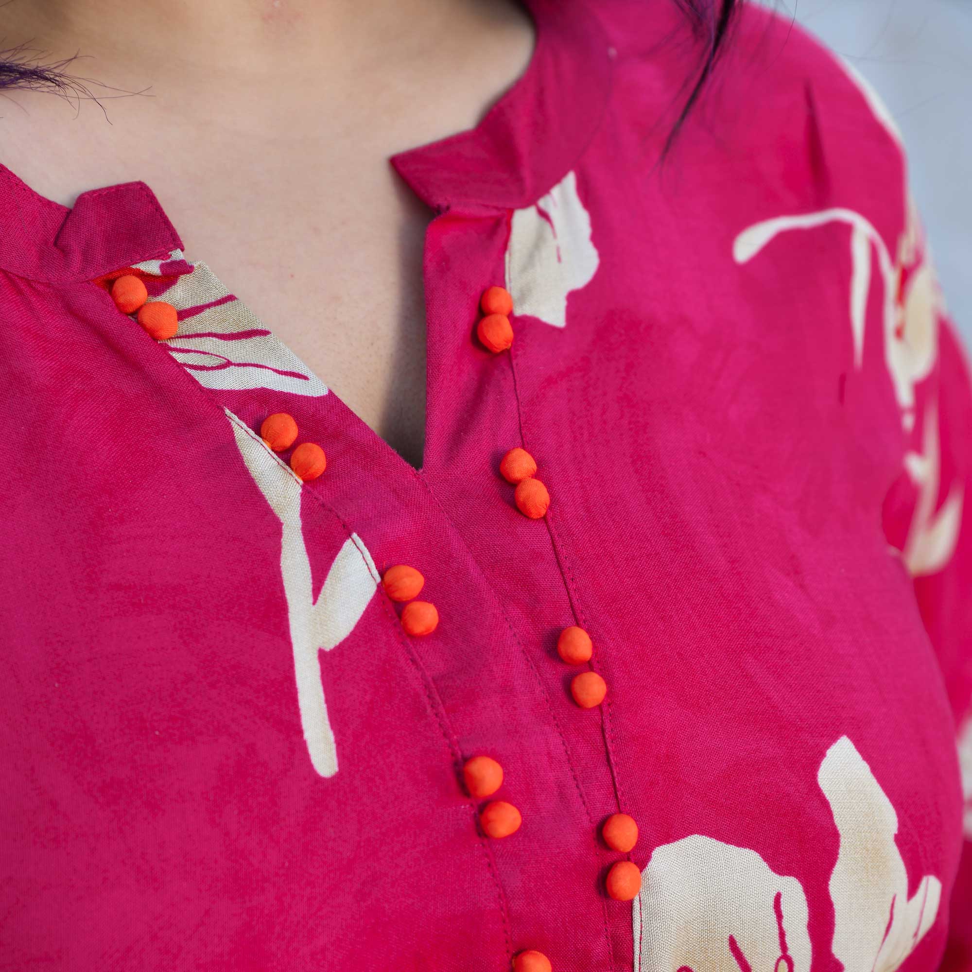 Camellia- Deep Pink Floral Print Rayon Kurta Camellia- Deep Pink Floral Print Rayon Kurta