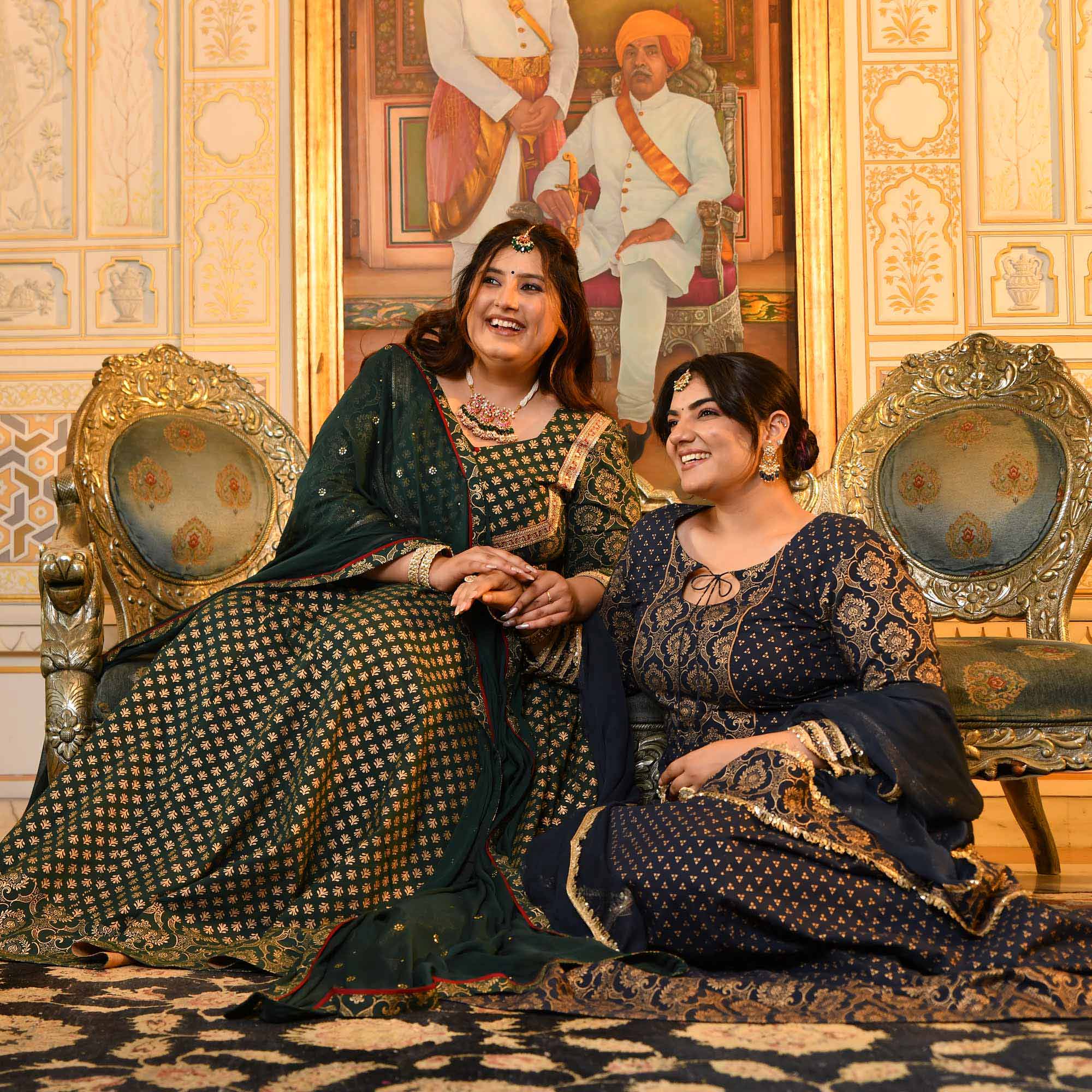 Sajda- Bottle Green & Gold Sequin Embroidered Cotton Anarkali