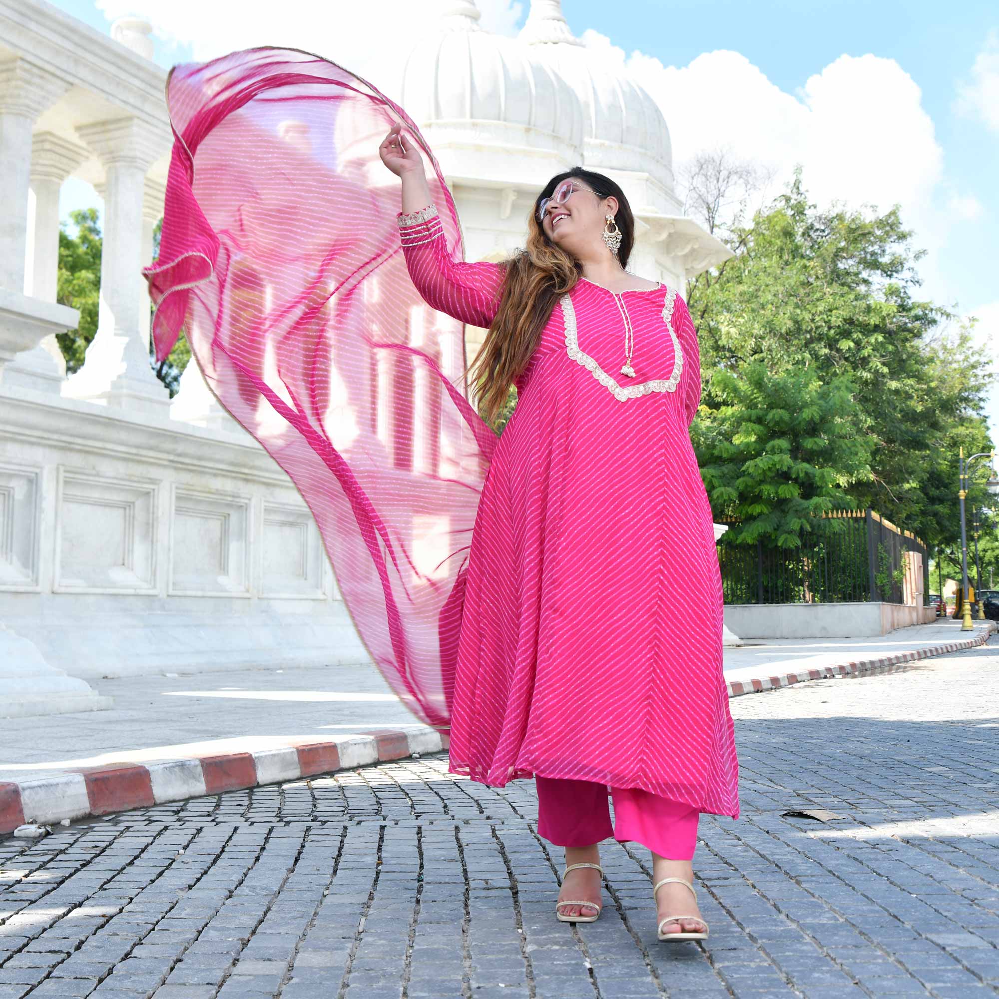 Jaipur Pink Mothda Georgette Aline Kali Kurta