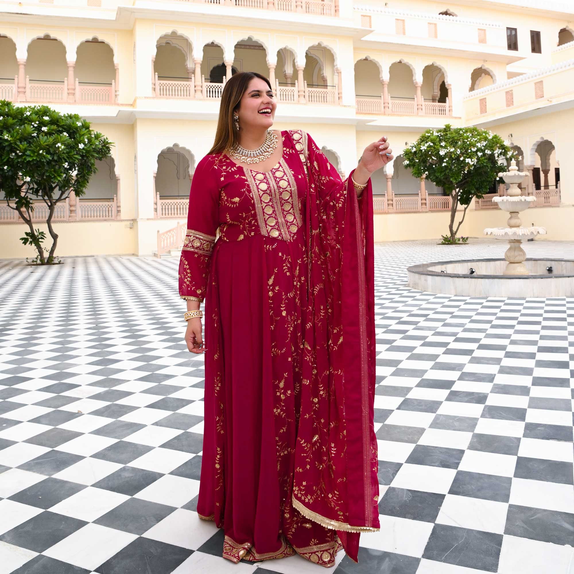 Starstruck Pink Zari & Sequin Embroidered Georgette Anarkali Starstruck Pink Zari & Sequin Embroidered Georgette Anarkali