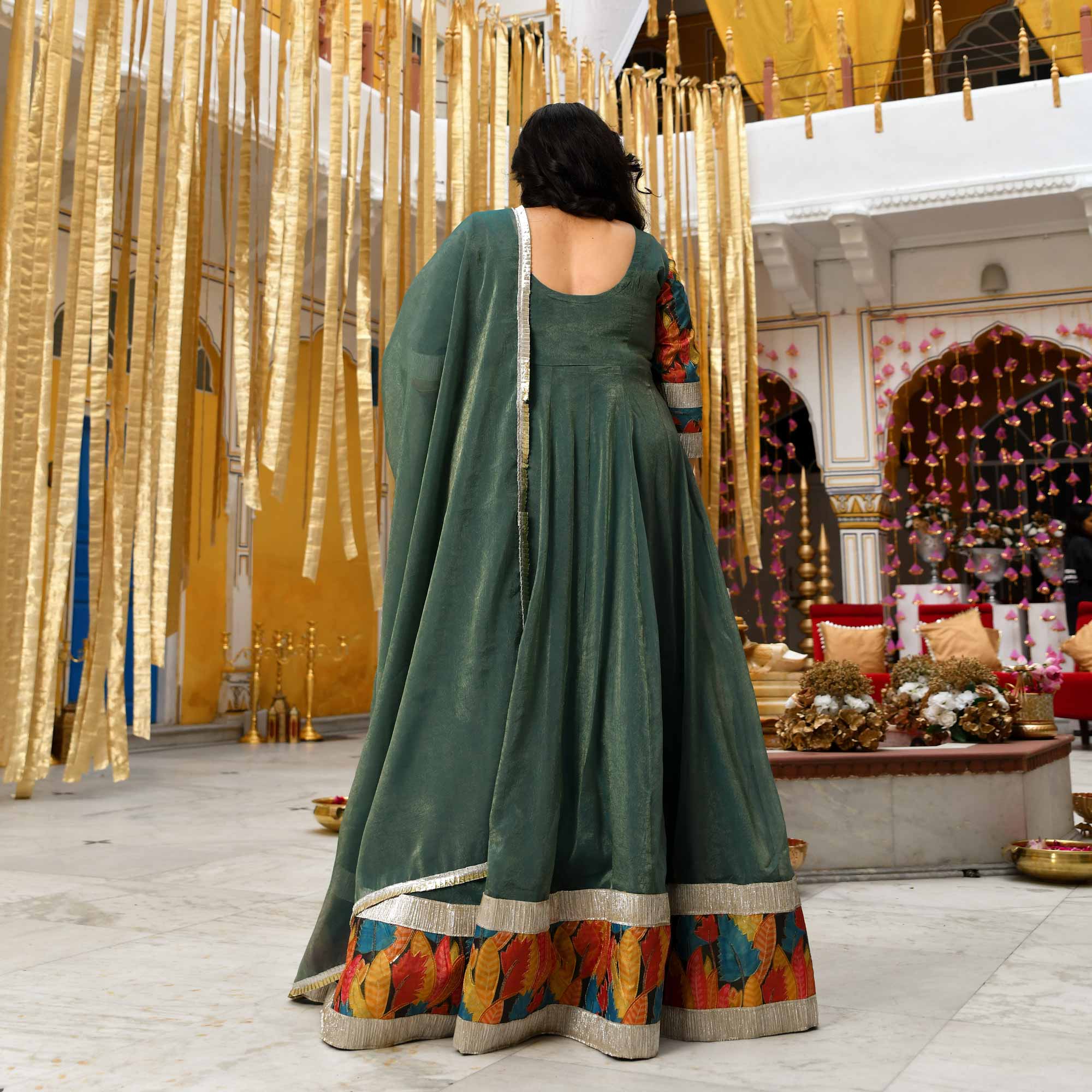Forest Dew-Sage green Tissue Silk Anarkali Set Forest Dew-Sage green Tissue Silk Anarkali Set