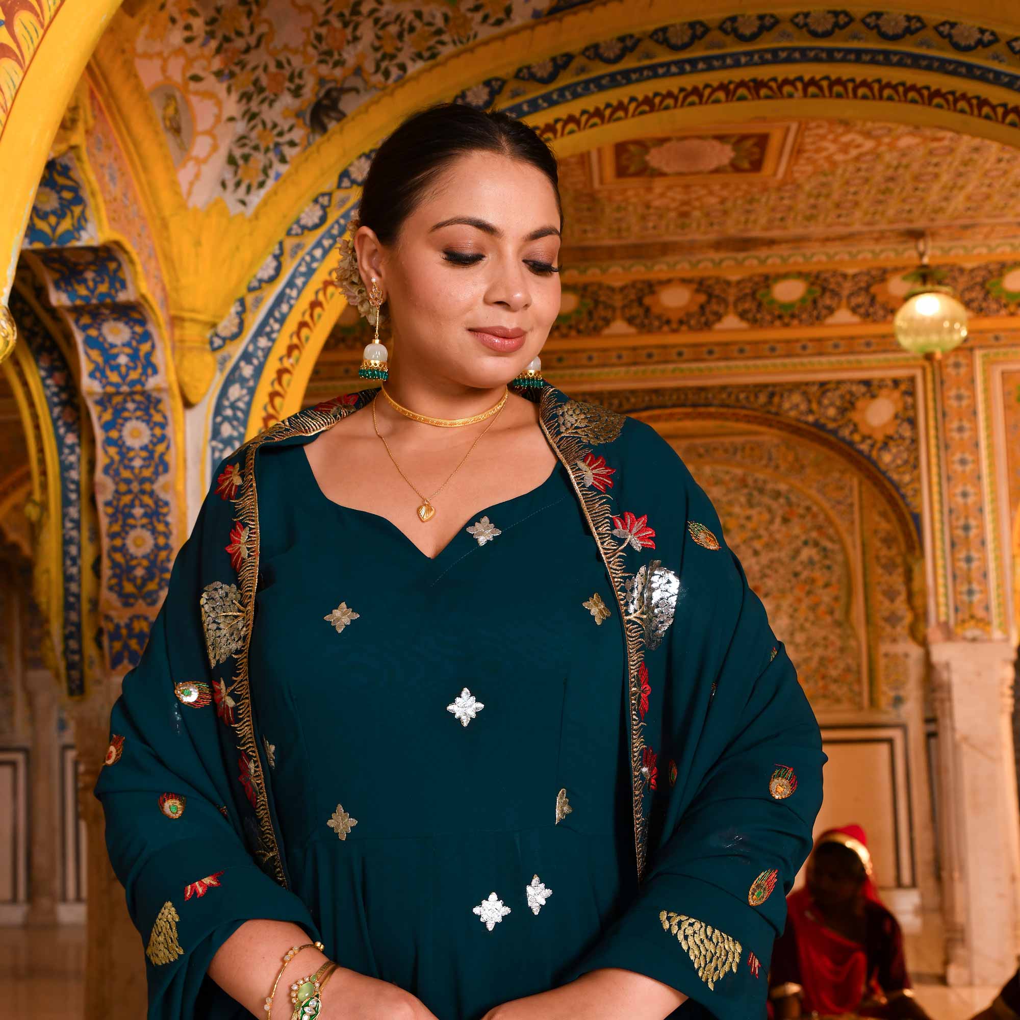 Mayura Blue Embroidered Georgette Anarkali Set Mayura Blue Embroidered Georgette Anarkali Set