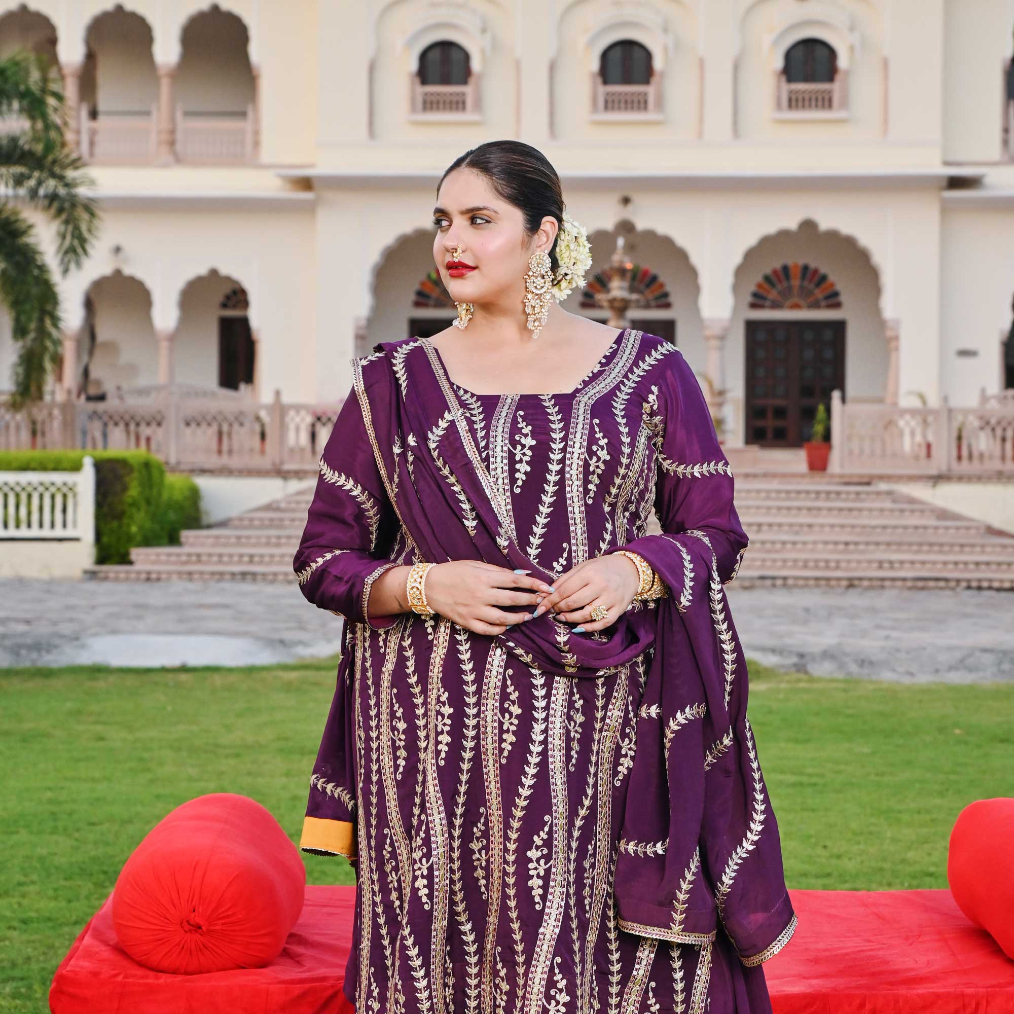 Radiant Raisin Purple Passion Gota Patti Fusion Sharara Set