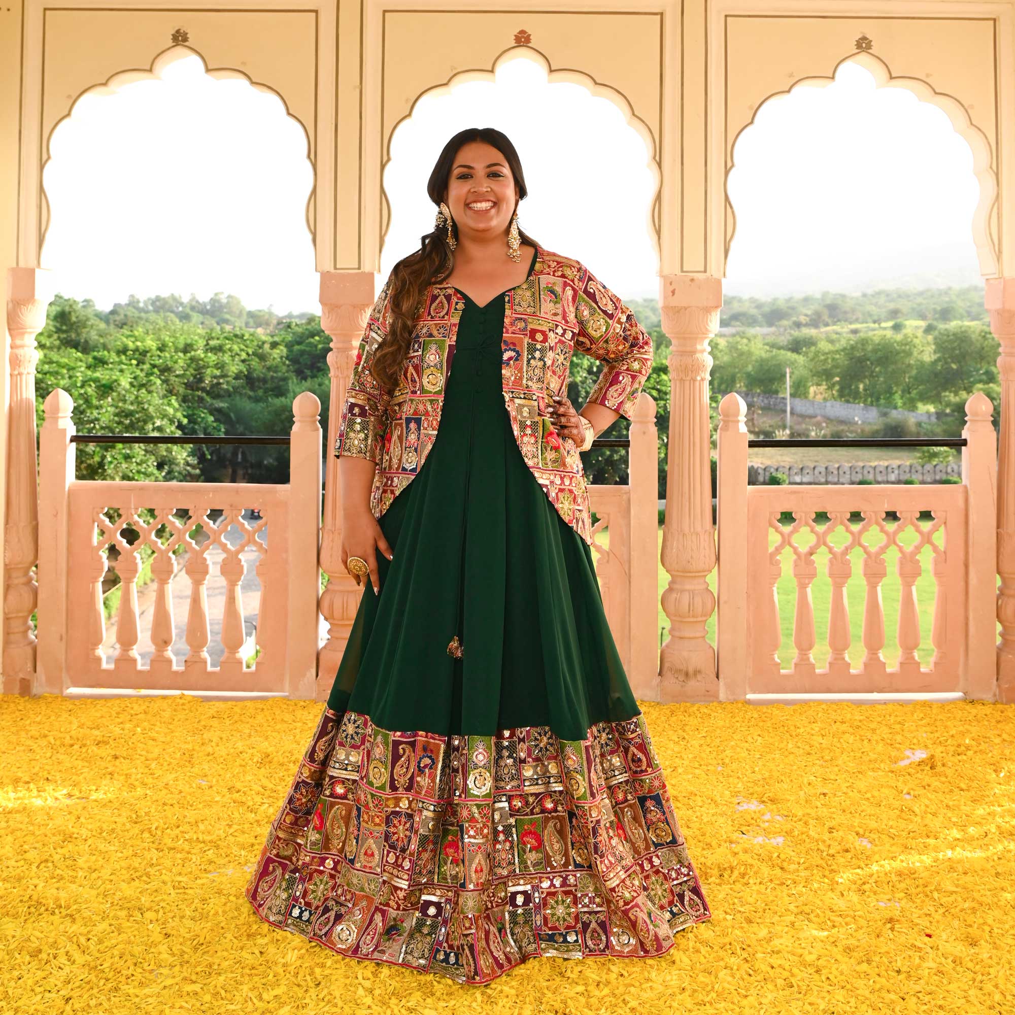 Regal Green Position Embroidered Anarkali With Koti Regal Green Position Embroidered Anarkali With Koti