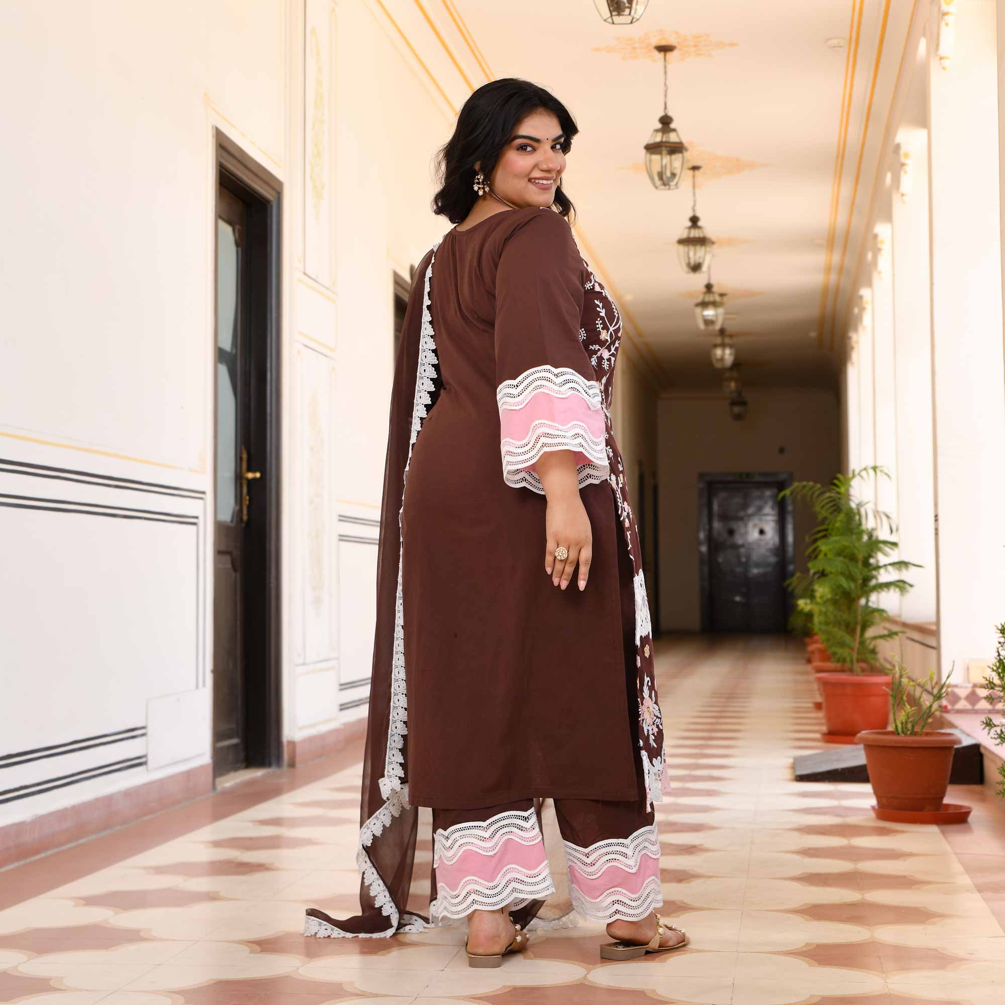 Sahaj- Deep Coffee Chikankari Embroidered Pure Cotton Suit Set Sahaj- Deep Coffee Chikankari Embroidered Pure Cotton Suit Set