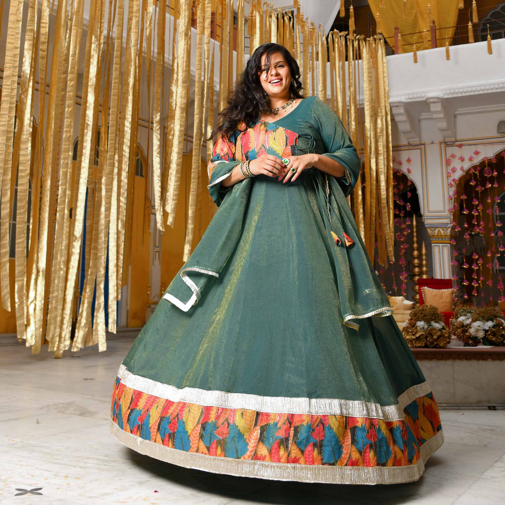 Forest Dew-Sage green Tissue Silk Anarkali Set Forest Dew-Sage green Tissue Silk Anarkali Set