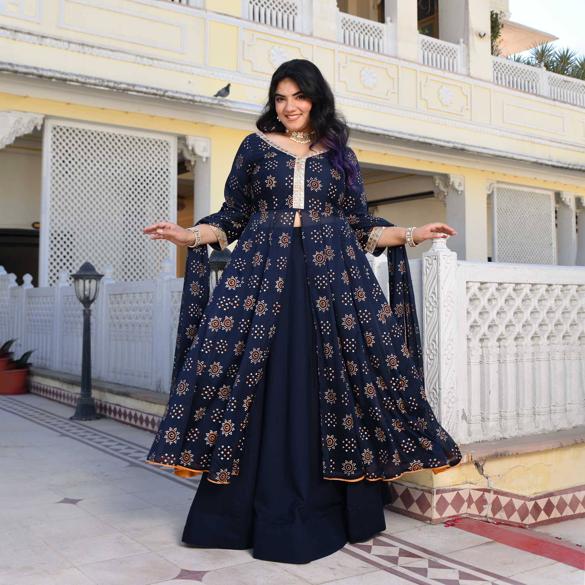 Royal Rhyme Bandhani Crepe Anarkali Lehenga Set Royal Rhyme Bandhani Crepe Anarkali Lehenga Set