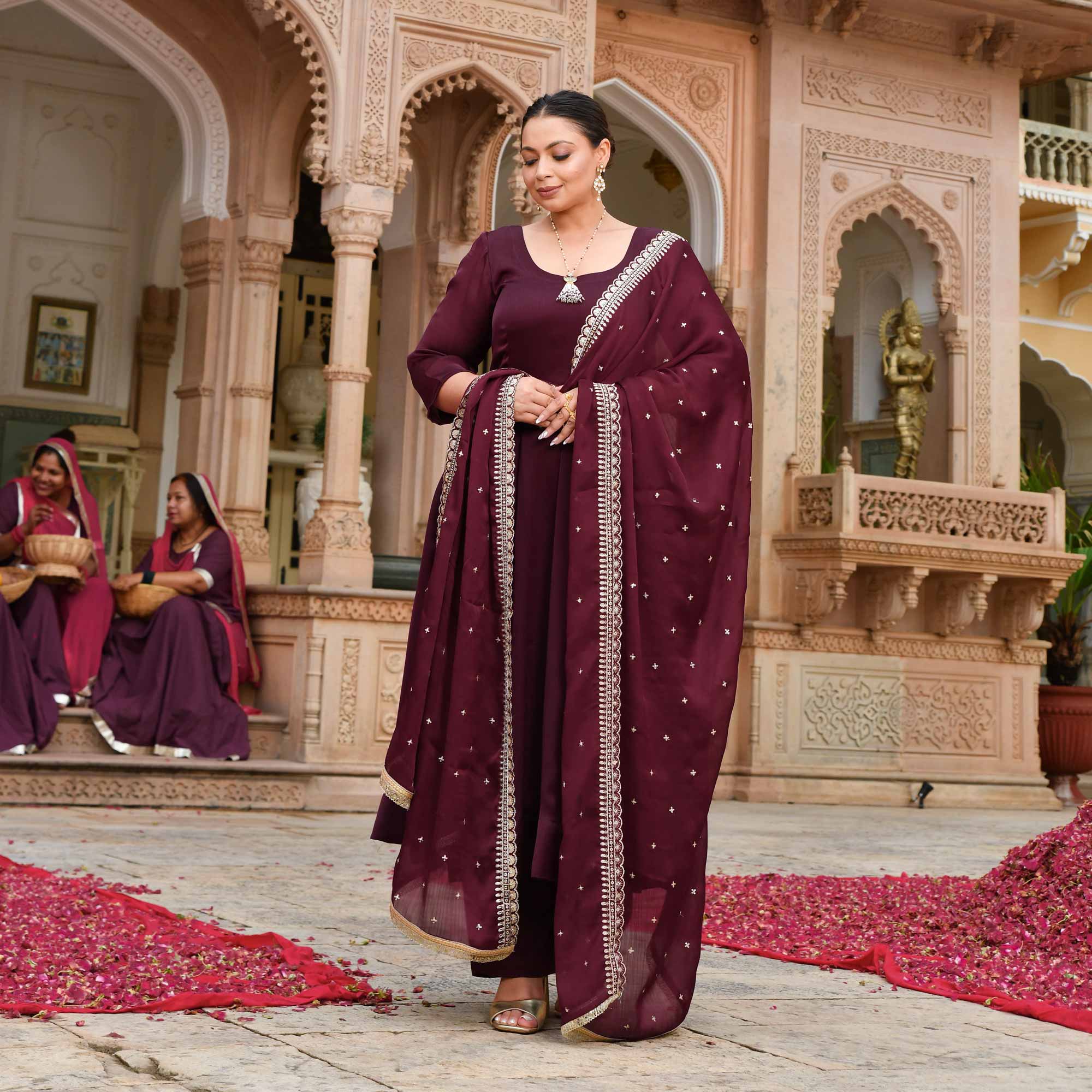 Merlot Bliss Sequin Embroidered Anarkali Set
