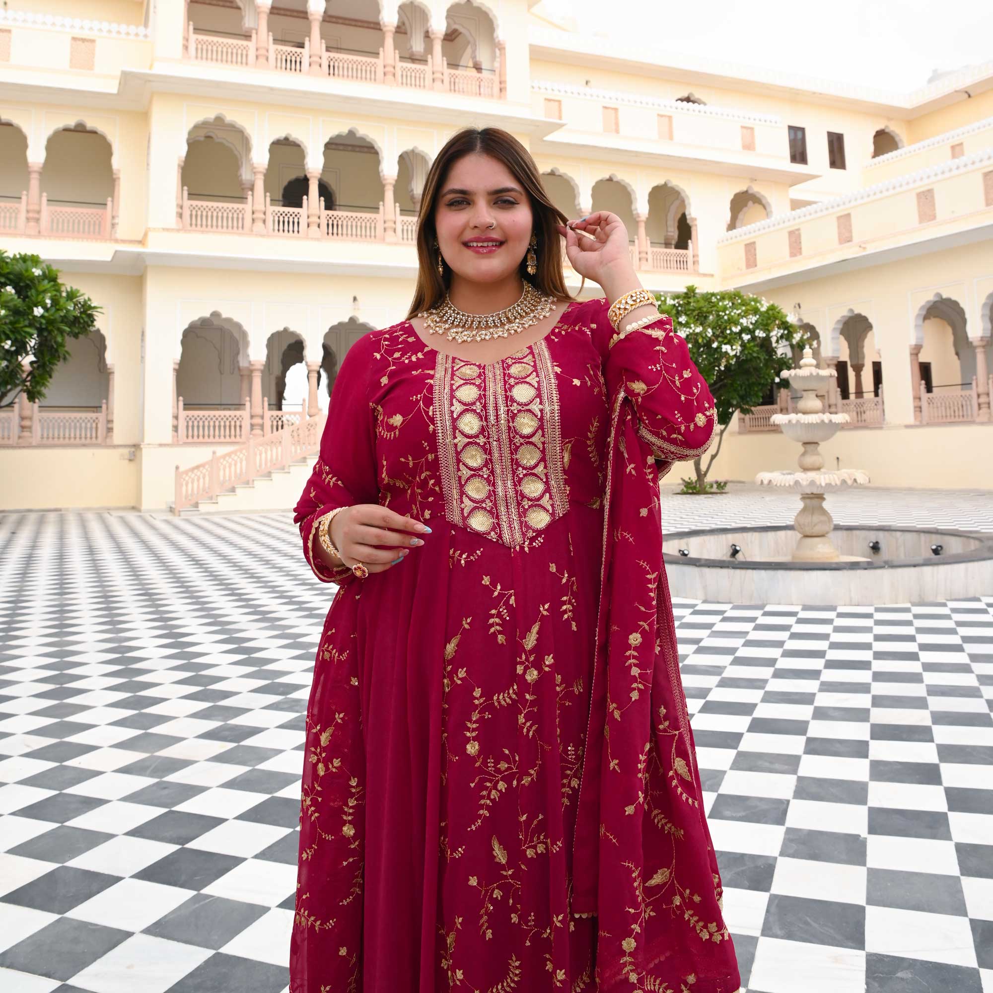 Starstruck Pink Zari & Sequin Embroidered Georgette Anarkali Starstruck Pink Zari & Sequin Embroidered Georgette Anarkali