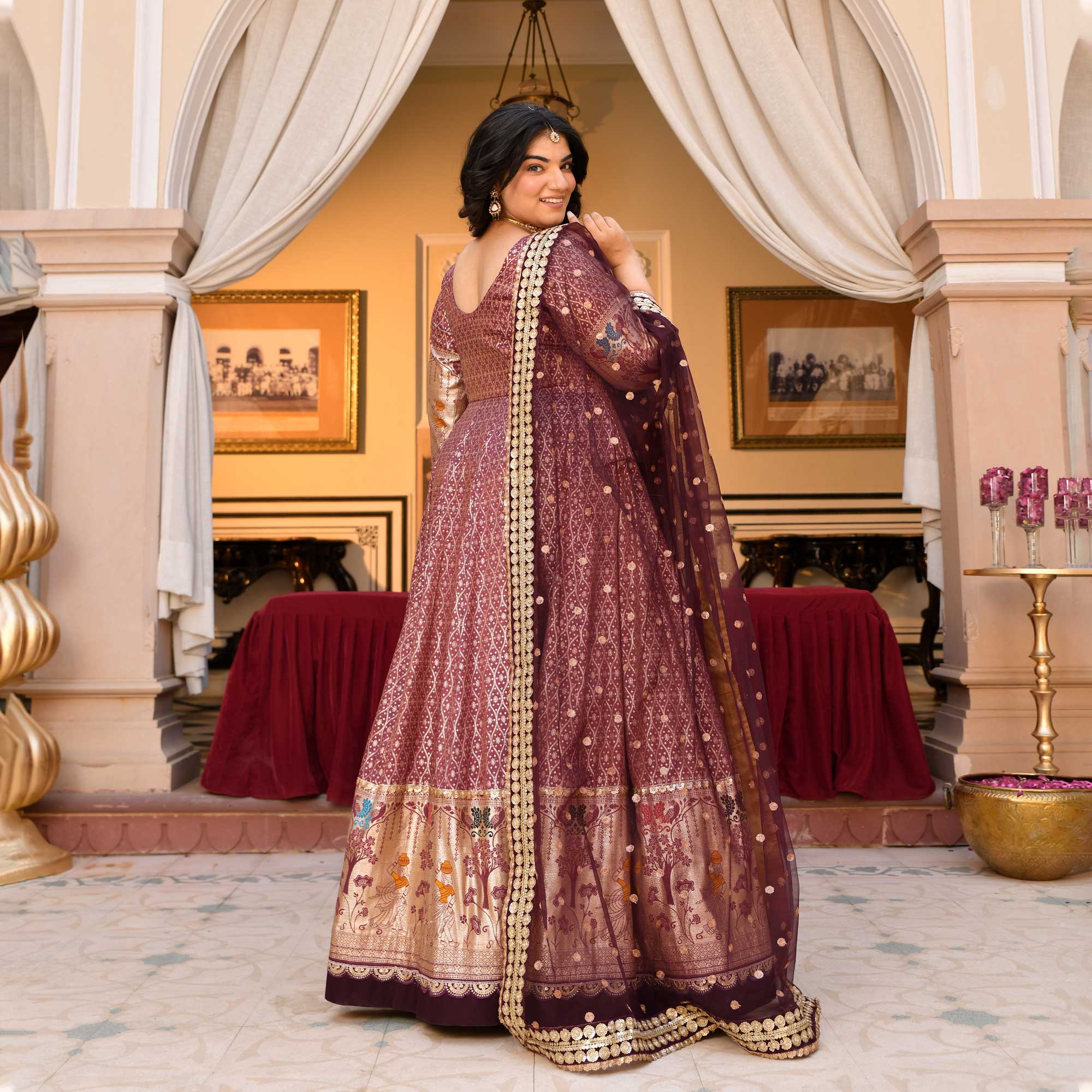 Arunima - Deep Wine Banarasi Silk Anarkali Set Arunima - Deep Wine Banarasi Silk Anarkali Set