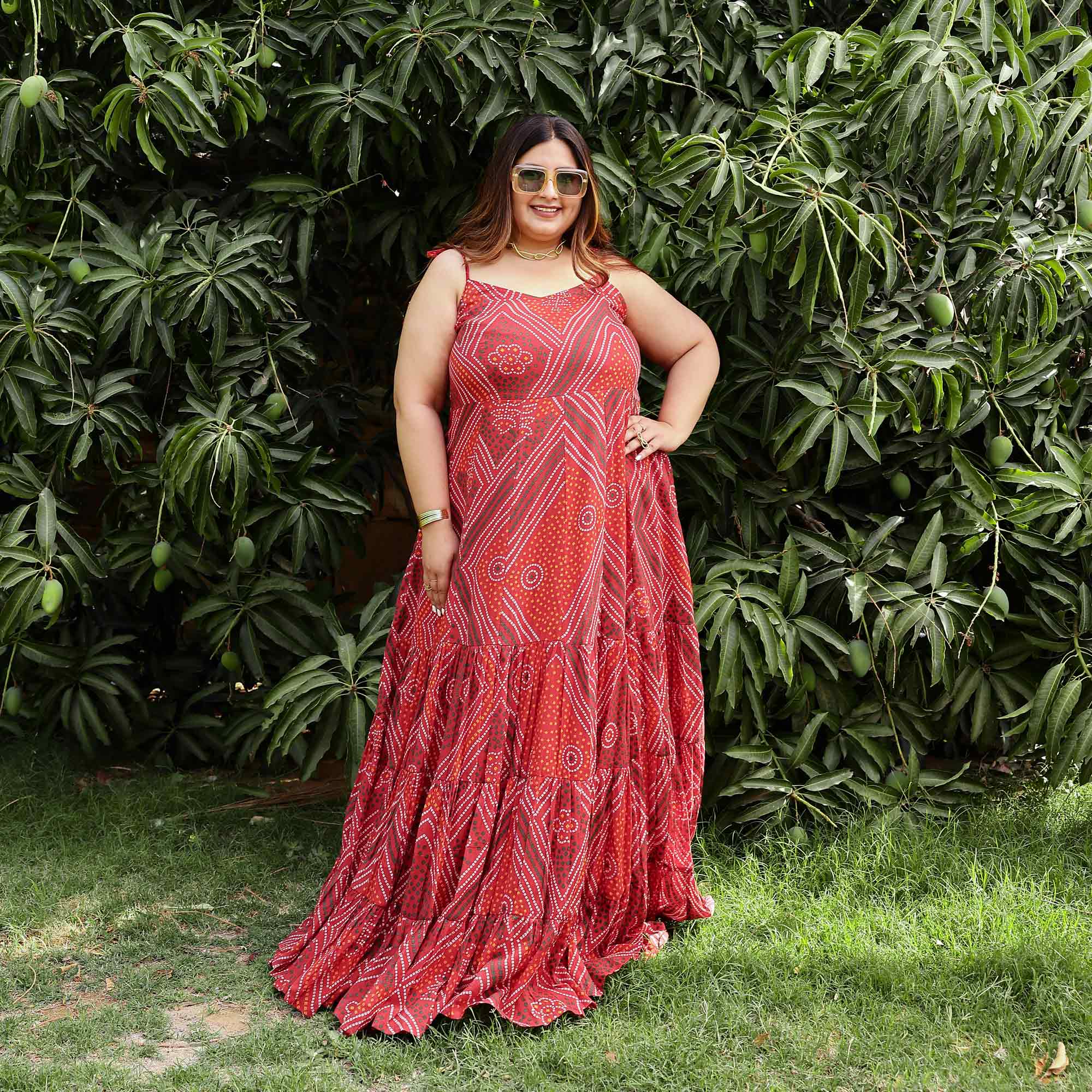 Scarlet Swirl Bandhani Tiered Dress Scarlet Swirl Bandhani Tiered Dress