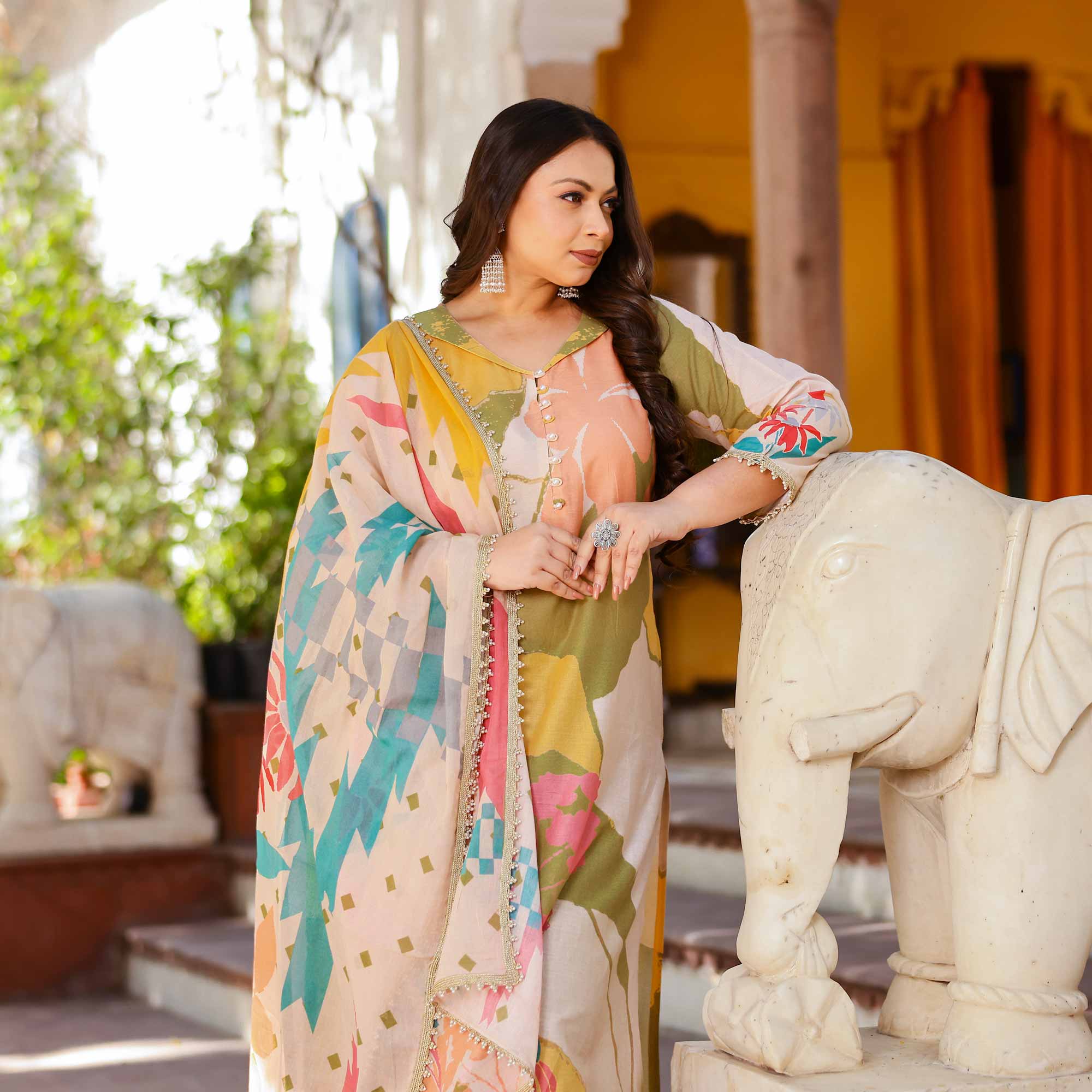 Pistachio Rose Summer Story Cotton Suit Set
