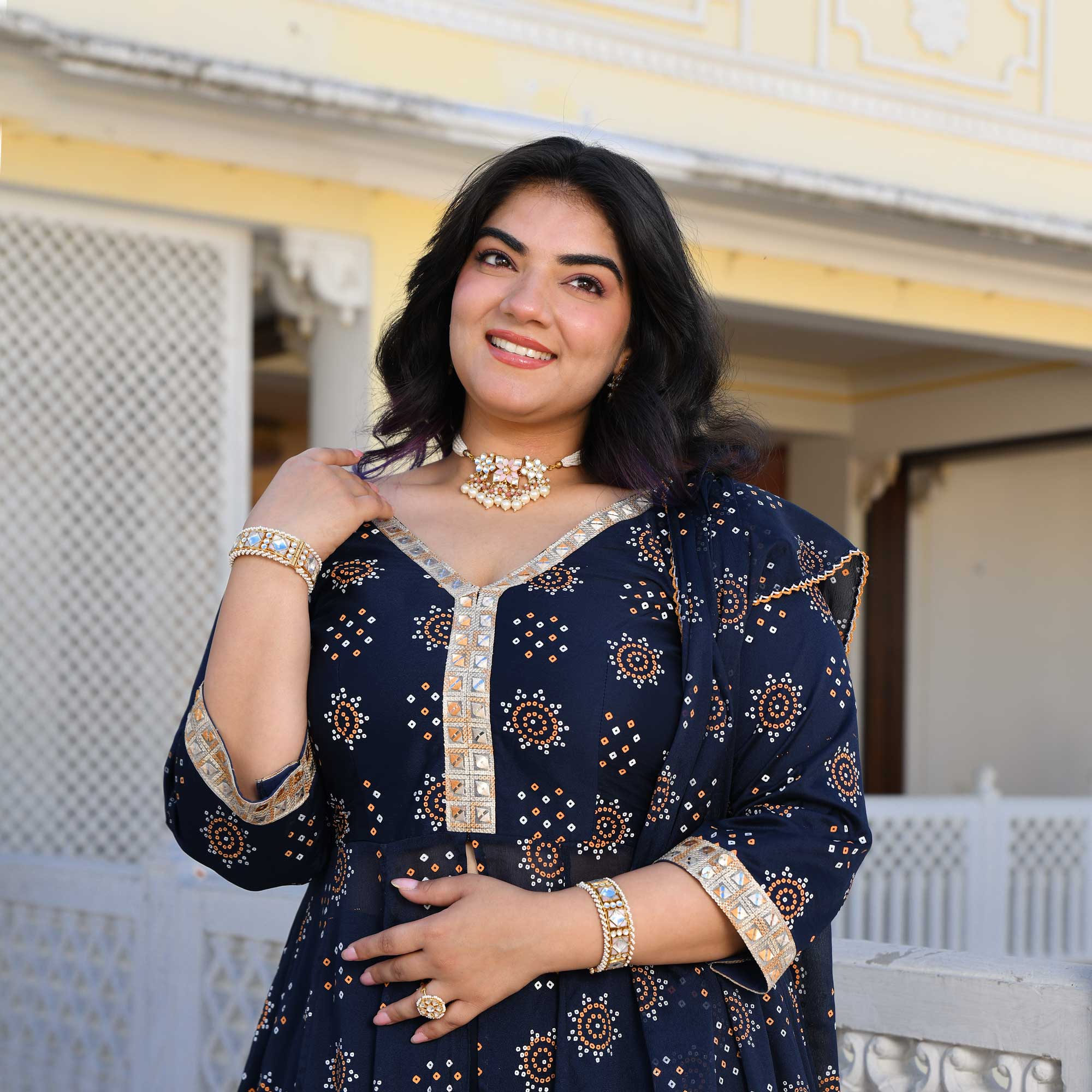 Royal Rhyme Bandhani Crepe Anarkali Lehenga Set Royal Rhyme Bandhani Crepe Anarkali Lehenga Set