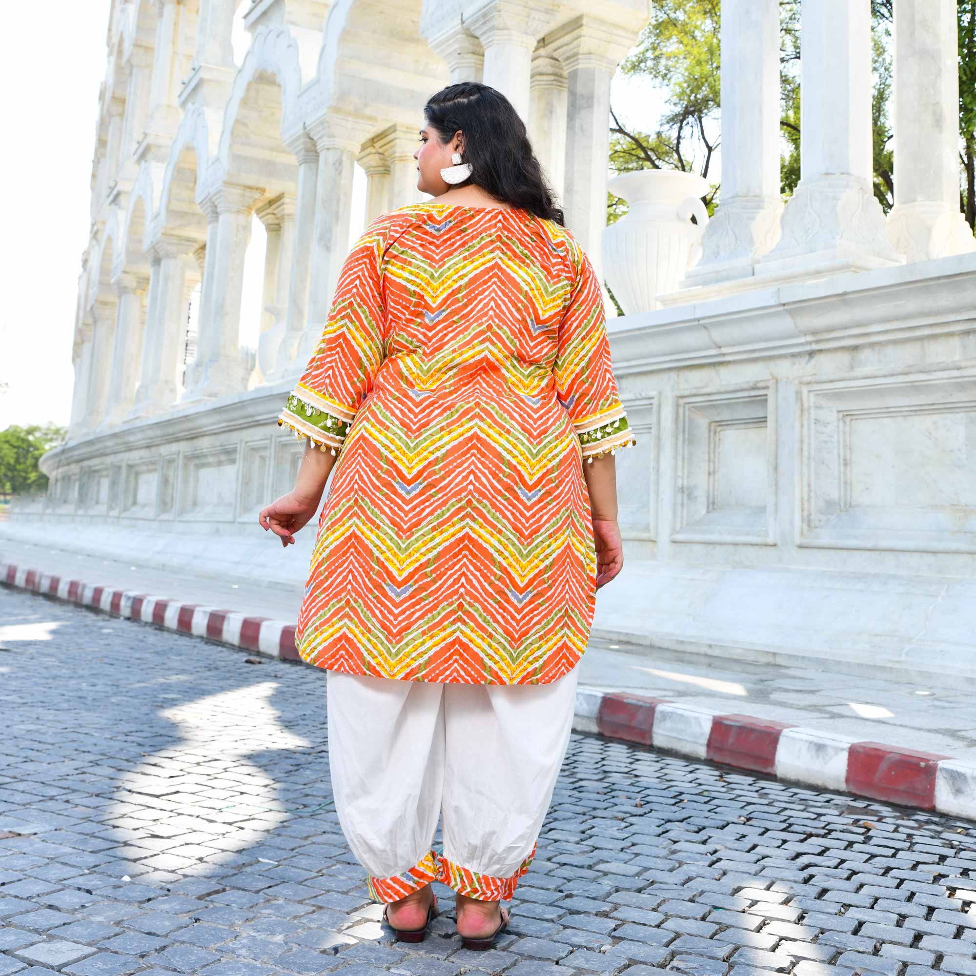 Tangy Splash - Orange Leheriya Cotton Bohemian Set