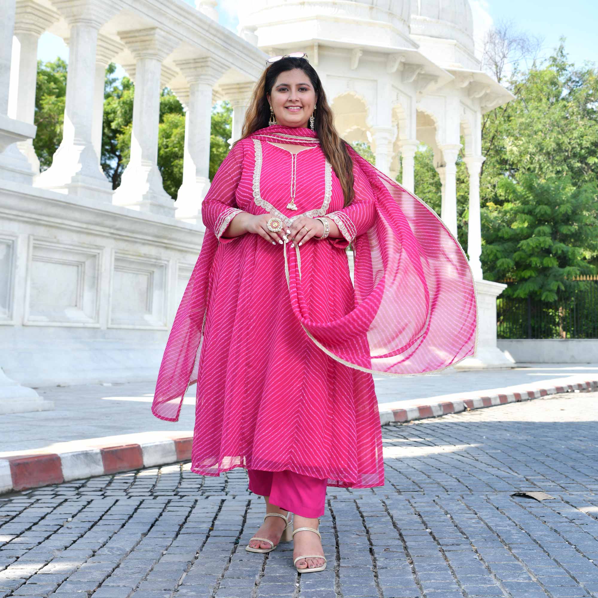 Jaipur Pink Mothda Georgette Aline Kali Kurta