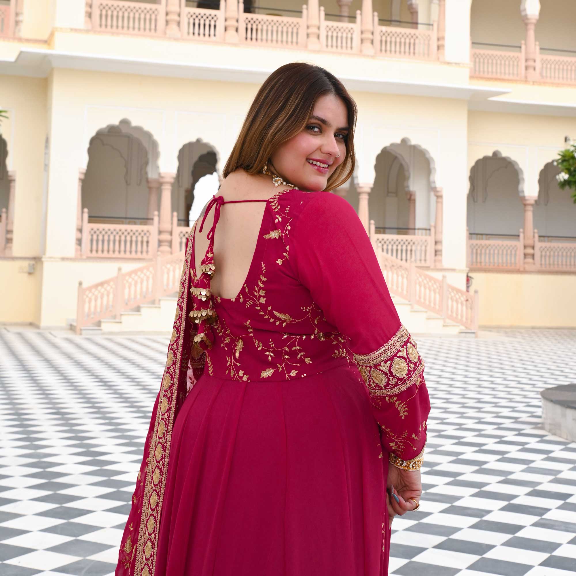 Starstruck Pink Zari & Sequin Embroidered Georgette Anarkali Starstruck Pink Zari & Sequin Embroidered Georgette Anarkali