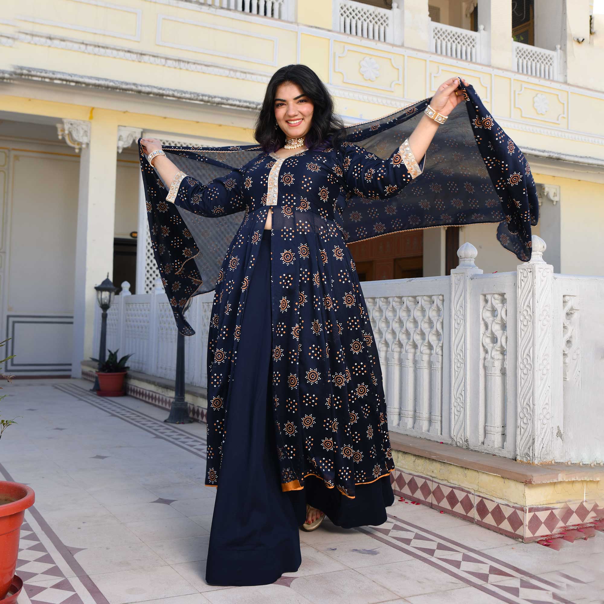 Royal Rhyme Bandhani Crepe Anarkali Lehenga Set Royal Rhyme Bandhani Crepe Anarkali Lehenga Set