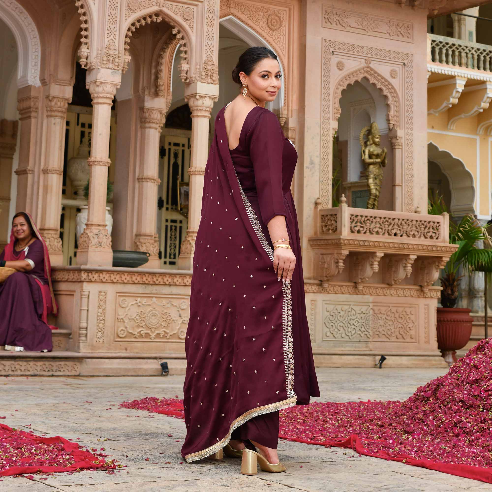 Merlot Bliss Sequin Embroidered Anarkali Set