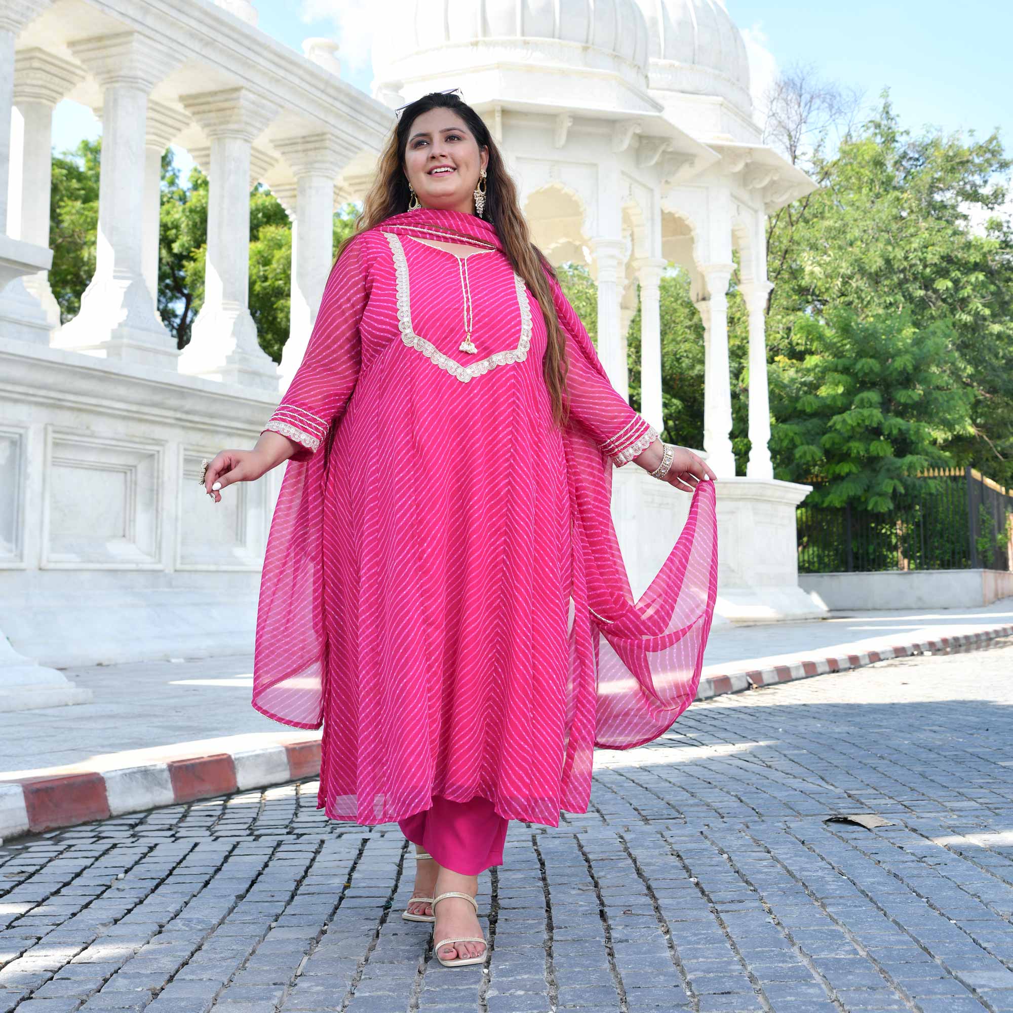Jaipur Pink Mothda Georgette Aline Kali Kurta