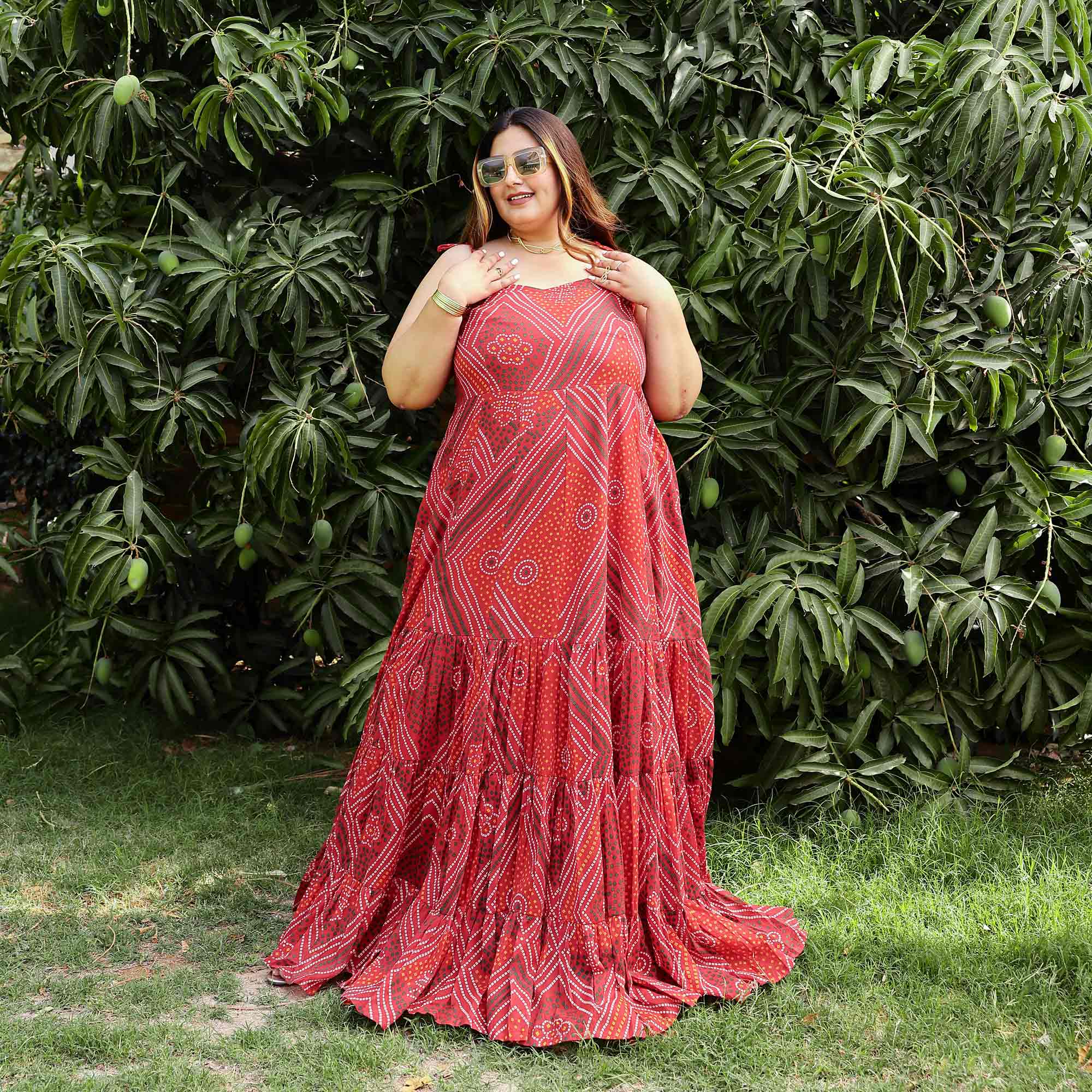 Scarlet Swirl Bandhani Tiered Dress Scarlet Swirl Bandhani Tiered Dress