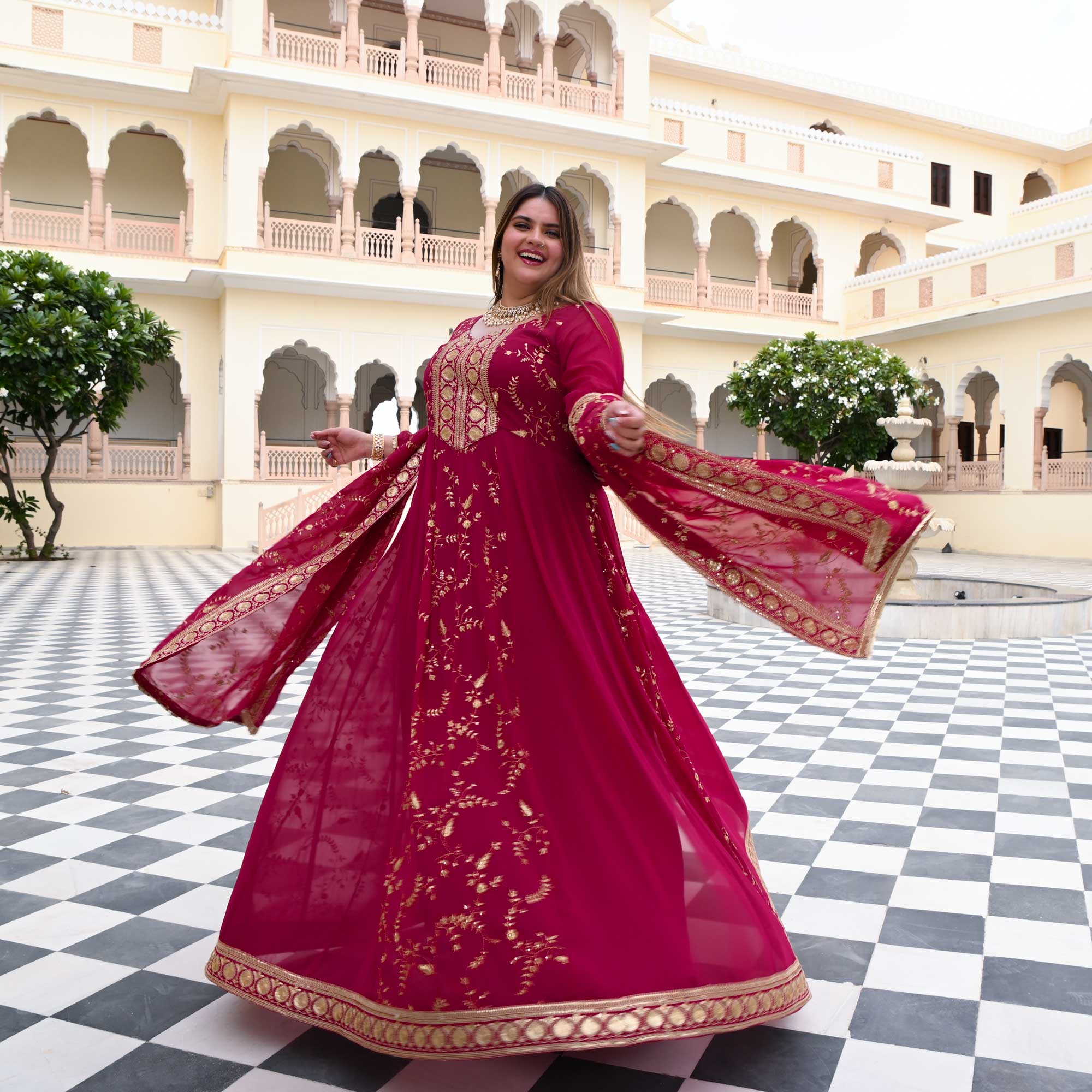 Starstruck Pink Zari & Sequin Embroidered Georgette Anarkali Starstruck Pink Zari & Sequin Embroidered Georgette Anarkali