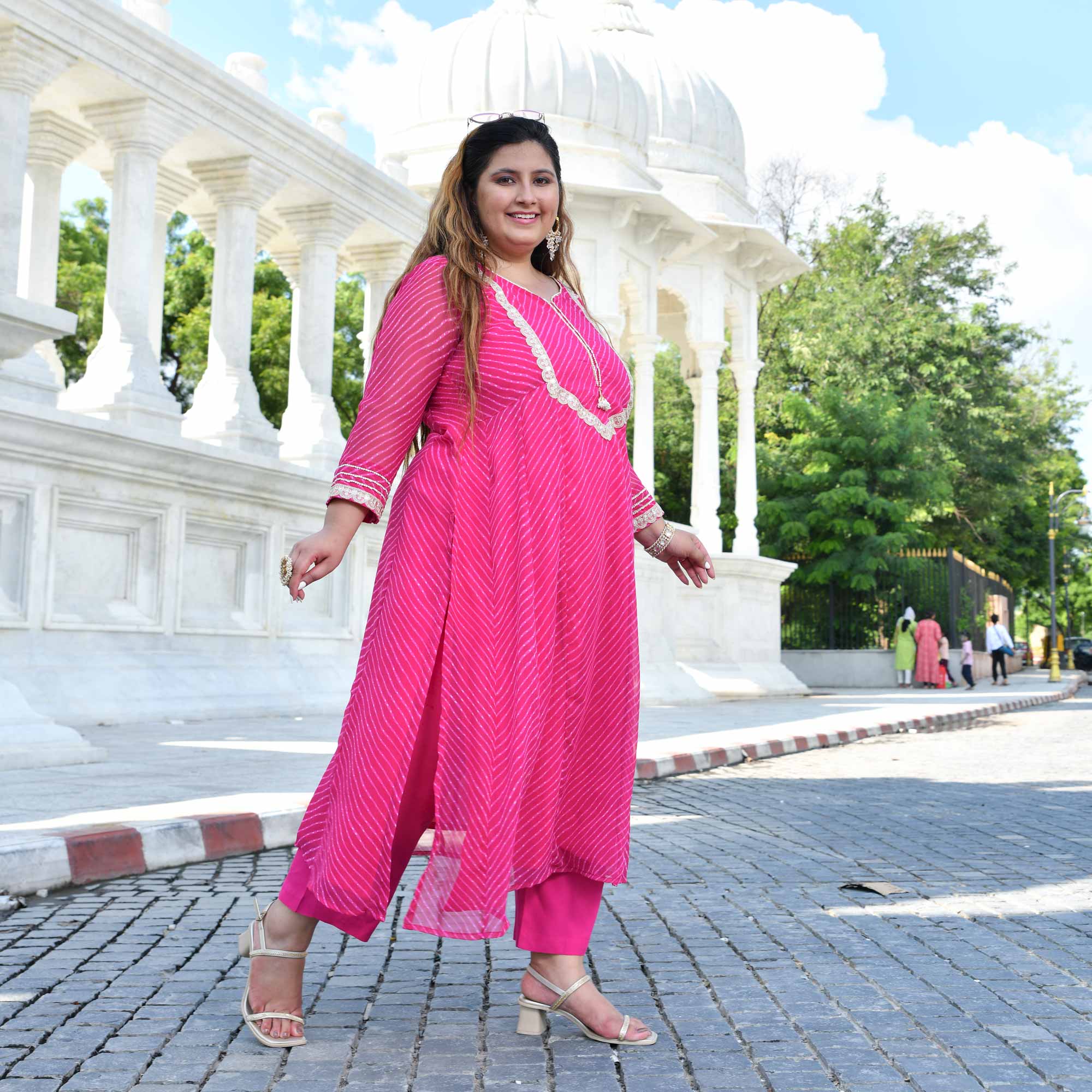 Jaipur Pink Mothda Georgette Aline Kali Kurta