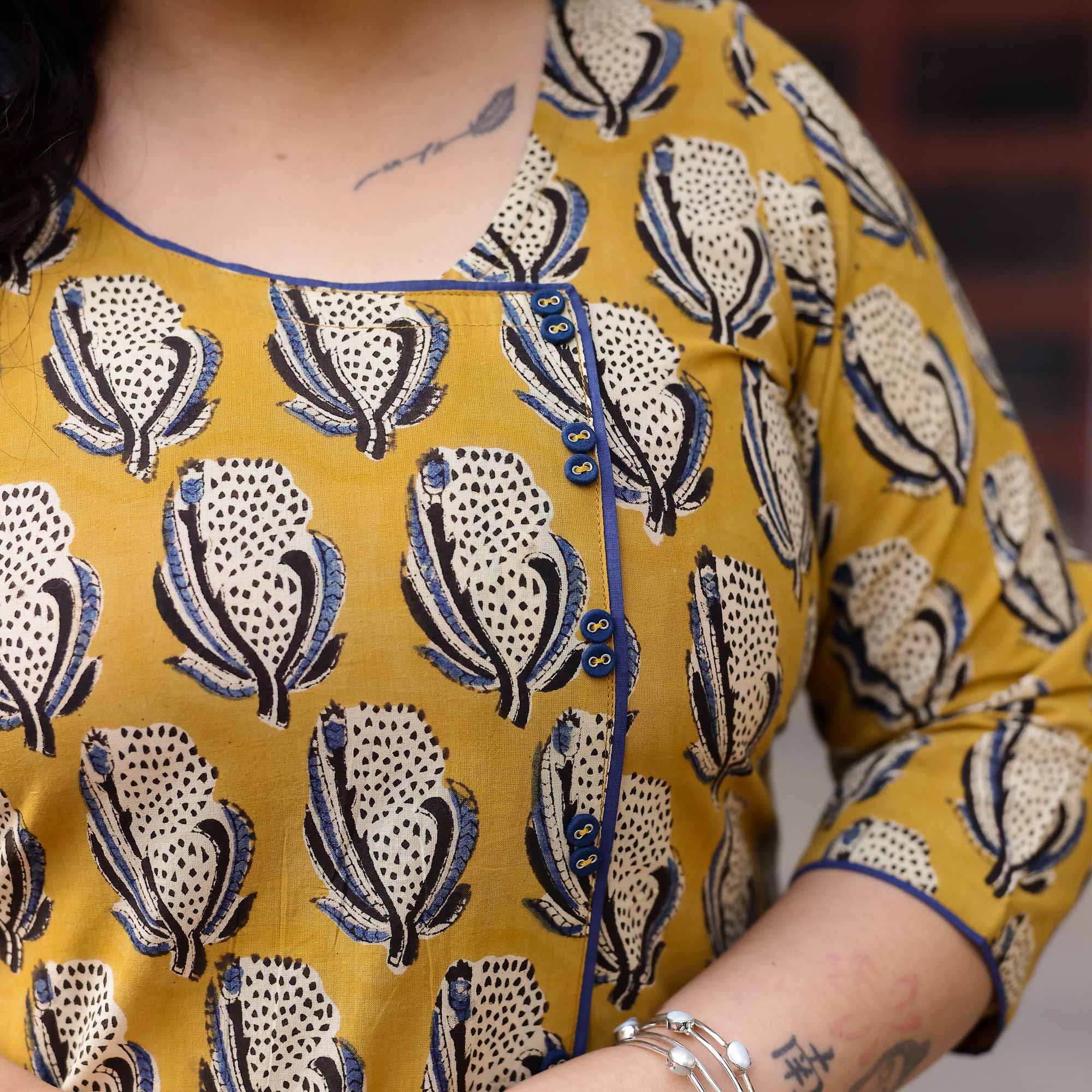 Buttercup Yellow Handblock Printed Cotton Kurta
