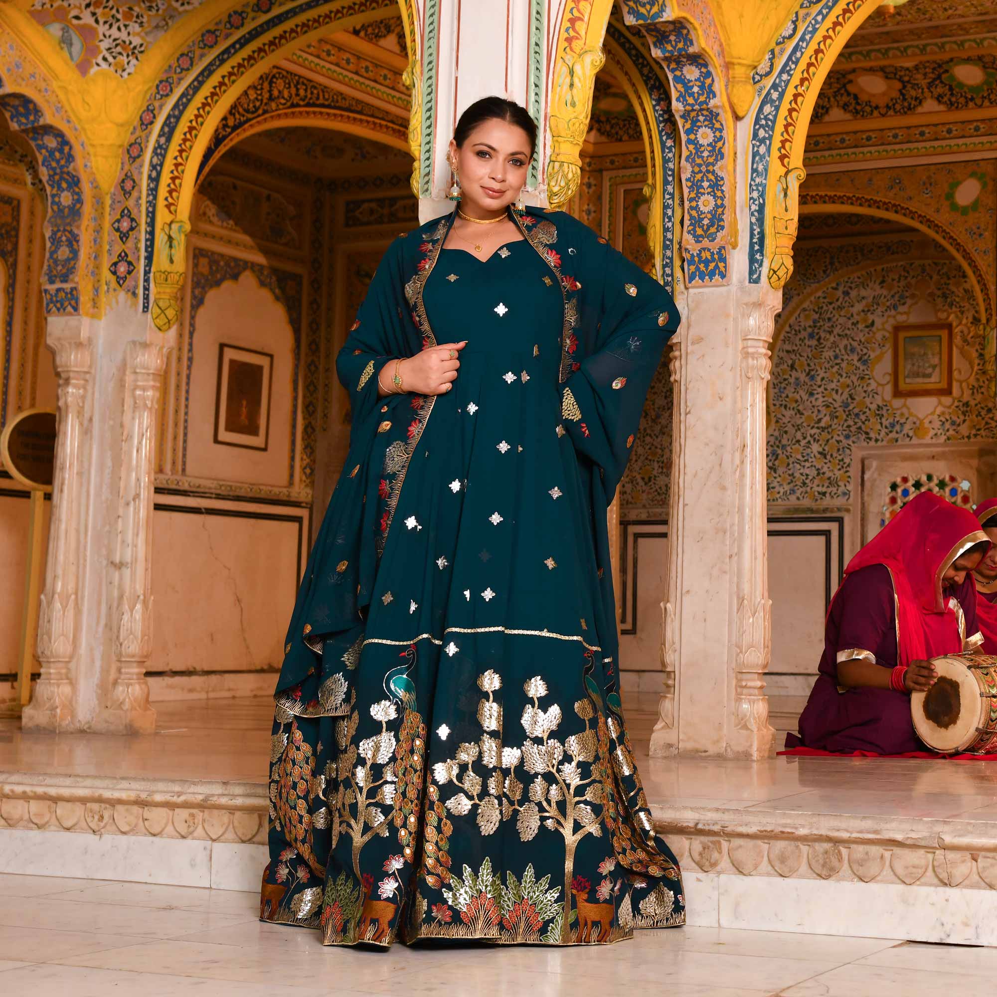 Mayura Blue Embroidered Georgette Anarkali Set Mayura Blue Embroidered Georgette Anarkali Set