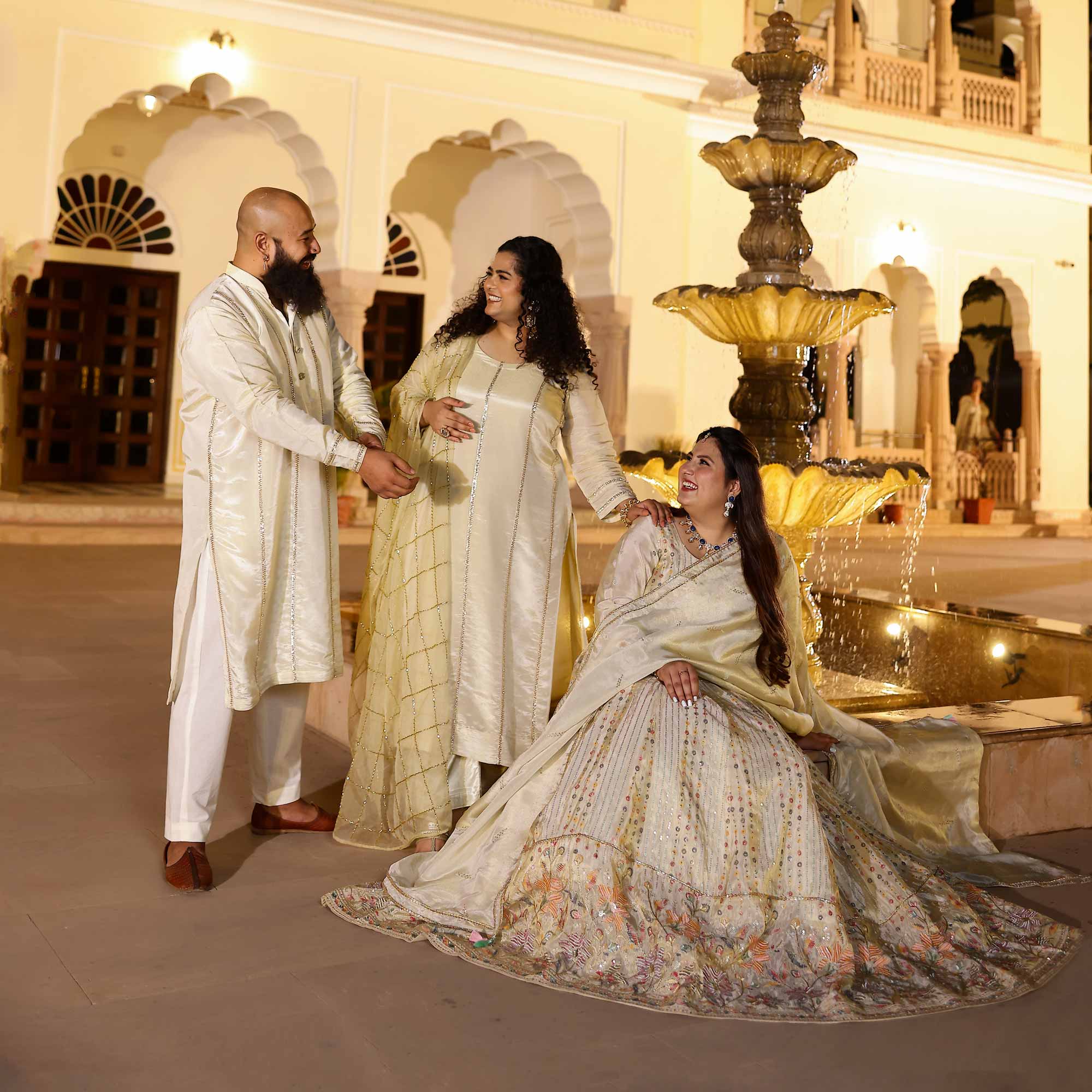 RAGINI Off-White & Gold Sequin Embroidered Pure Tissue Silk Anarkali Set RAGINI Off-White & Gold Sequin Embroidered Pure Tissue Silk Anarkali Set