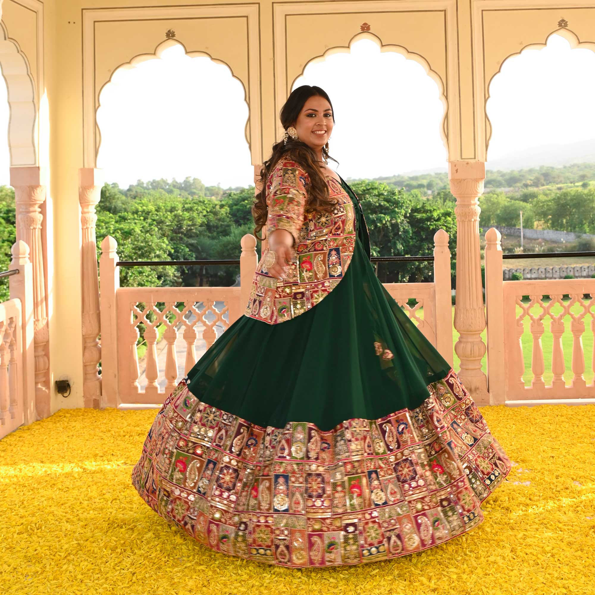 Regal Green Position Embroidered Anarkali With Koti Regal Green Position Embroidered Anarkali With Koti