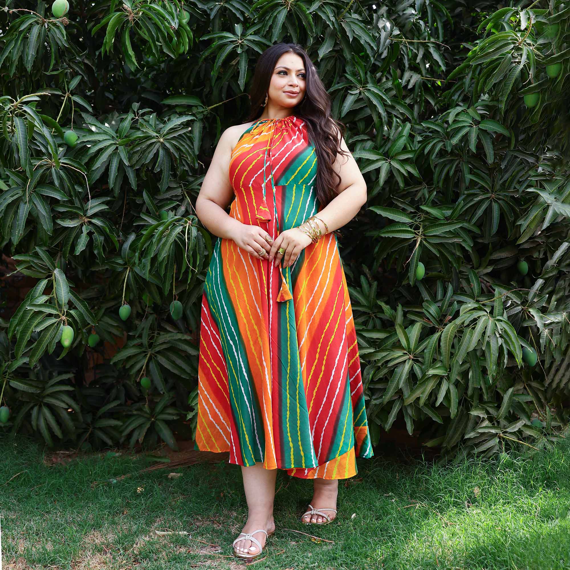 Dreamcatcher Delight Bohemian Leheriya Halter Neck Dress