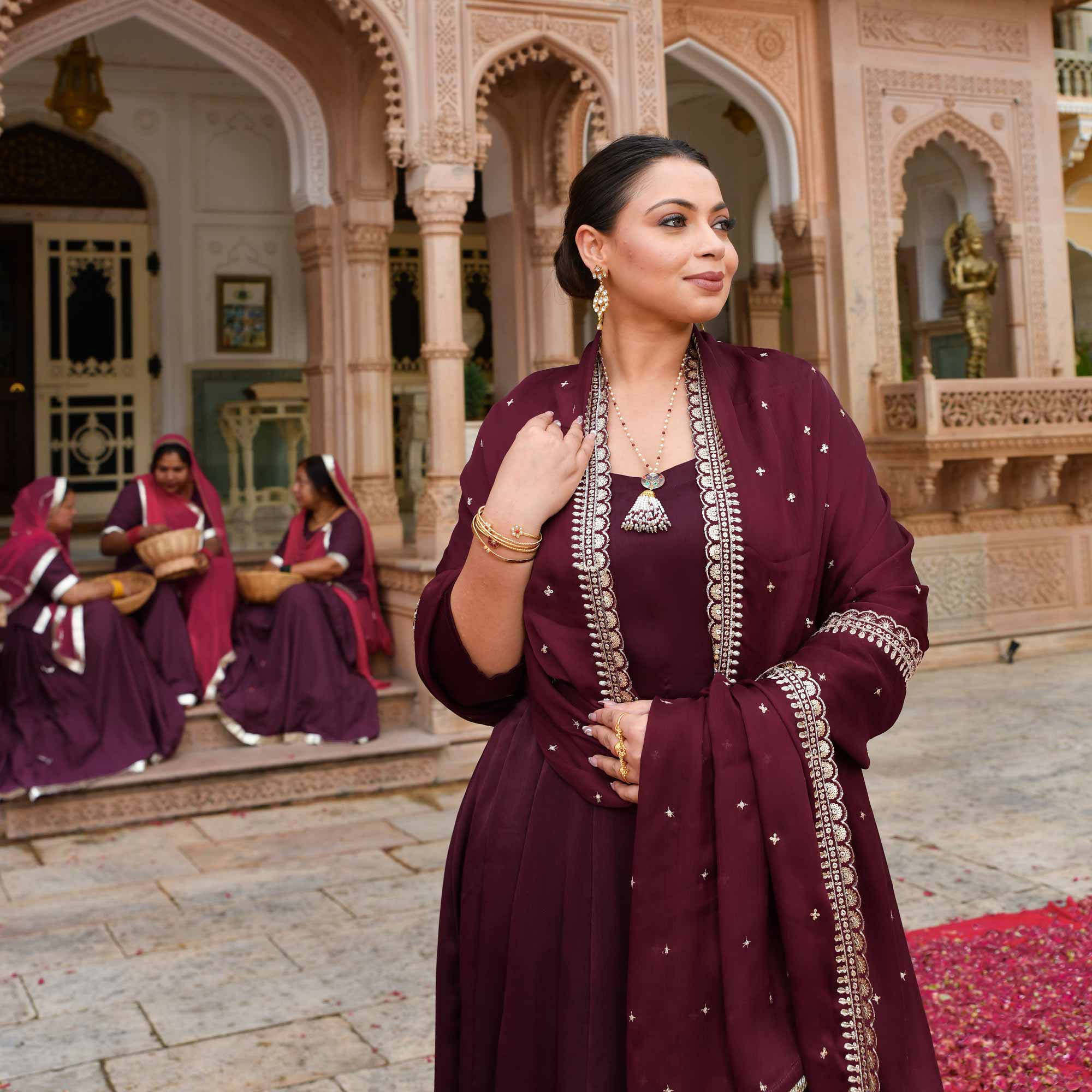 Merlot Bliss Sequin Embroidered Anarkali Set