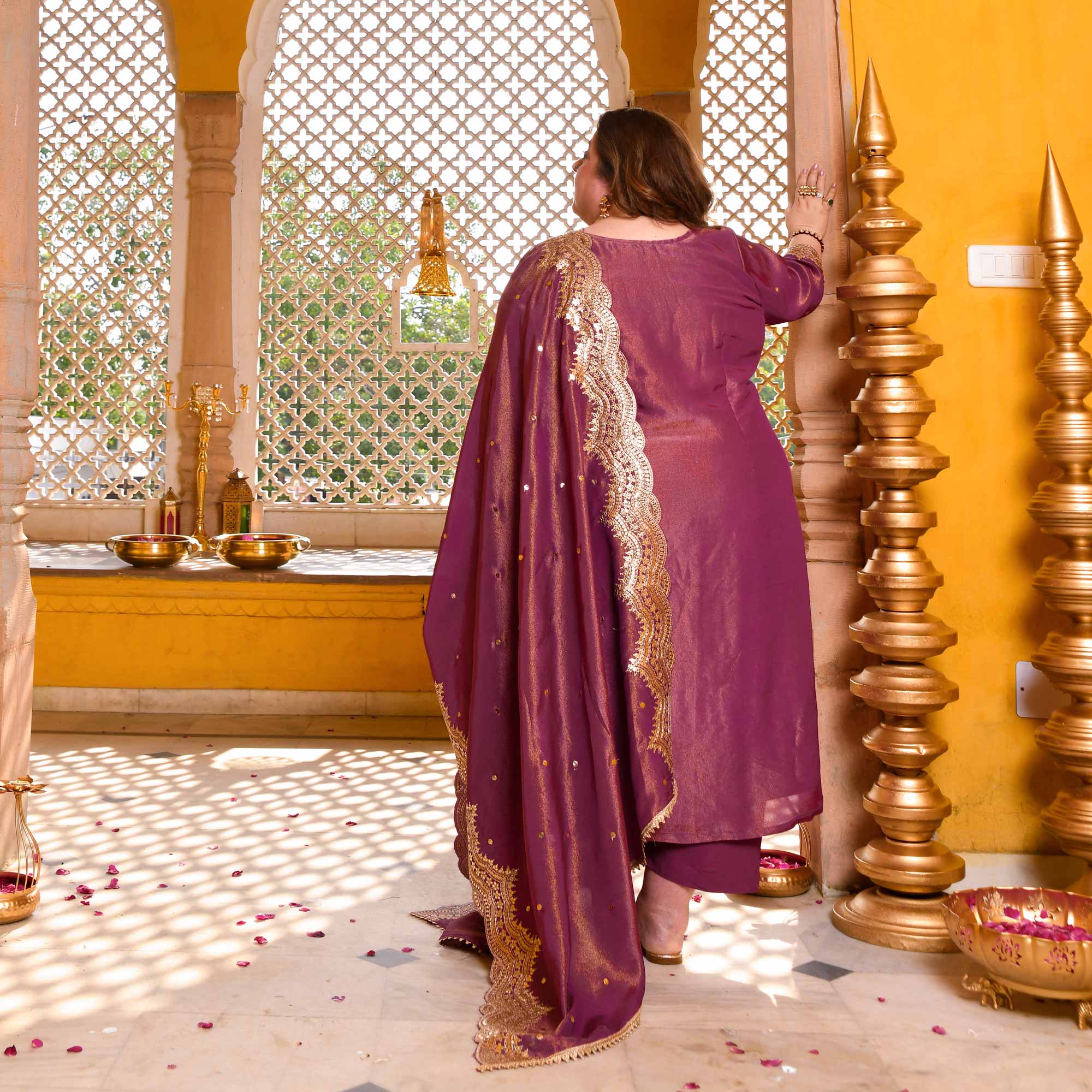 Berry Divine-Purple Pure Tissue Silk Embroidered Suit Set